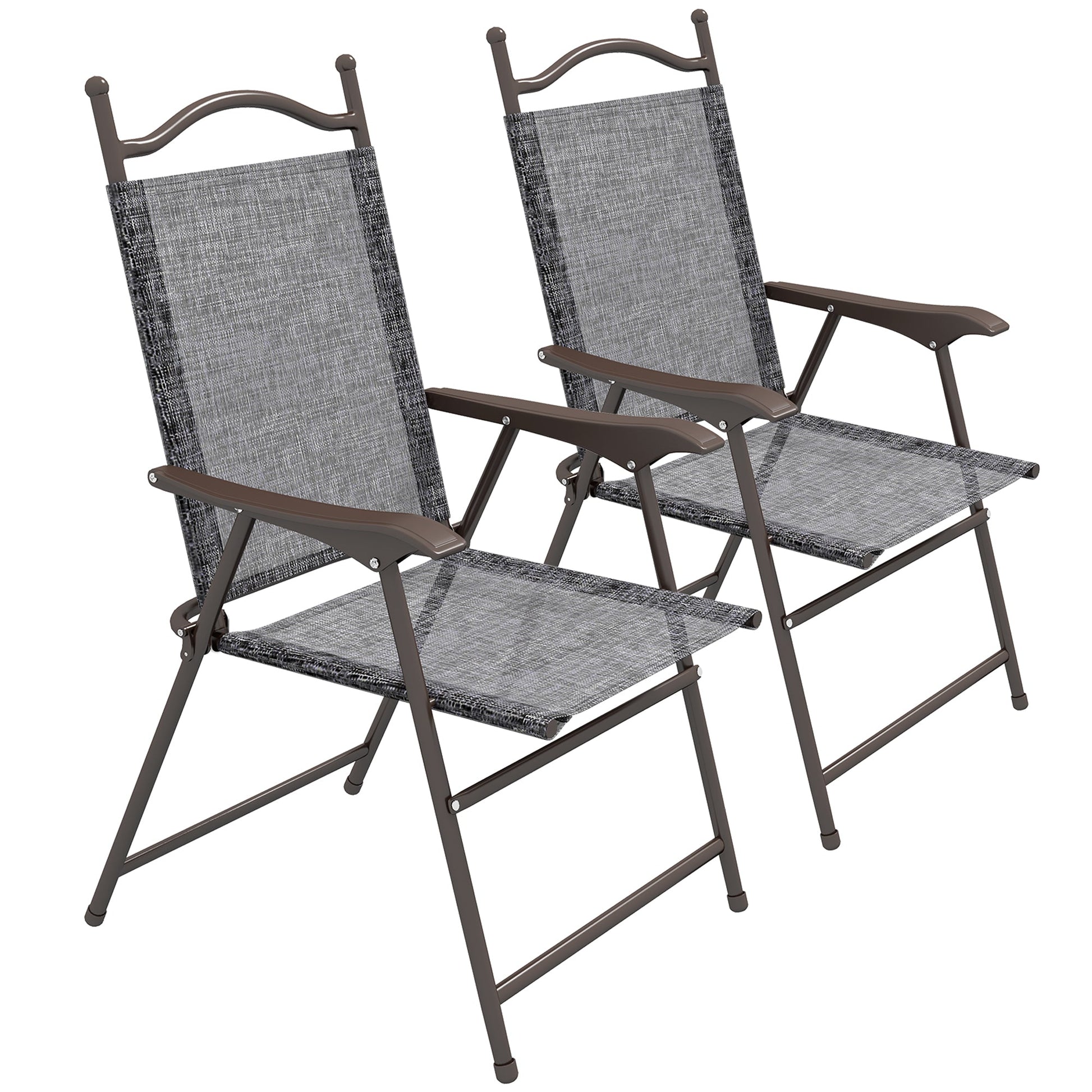 Outdoor Dining Chairs Set of 2, Folding Outdoor Patio Chairs with Armrests, Mesh Seat, High Backrest, All Weather for Backyard, Balcony, Porch, Poolside, Deck, Grey