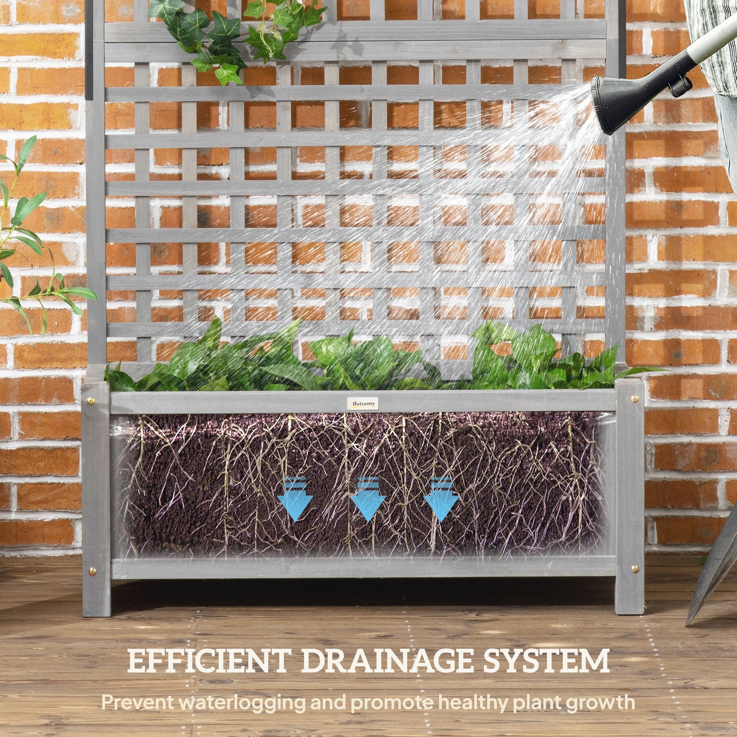 Raised Garden Bed, Wood Planter with Trellis for Vine Climbing, Privacy Screen Planter Box to Grow Vegetables, Herbs, and Flowers for Backyard, Patio, Deck, Dark Grey