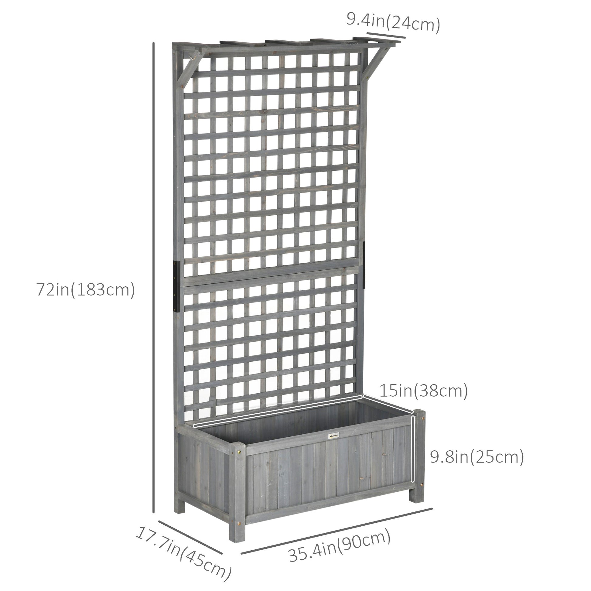 Raised Garden Bed, Wood Planter with Trellis for Vine Climbing, Privacy Screen Planter Box to Grow Vegetables, Herbs, and Flowers for Backyard, Patio, Deck, Dark Grey