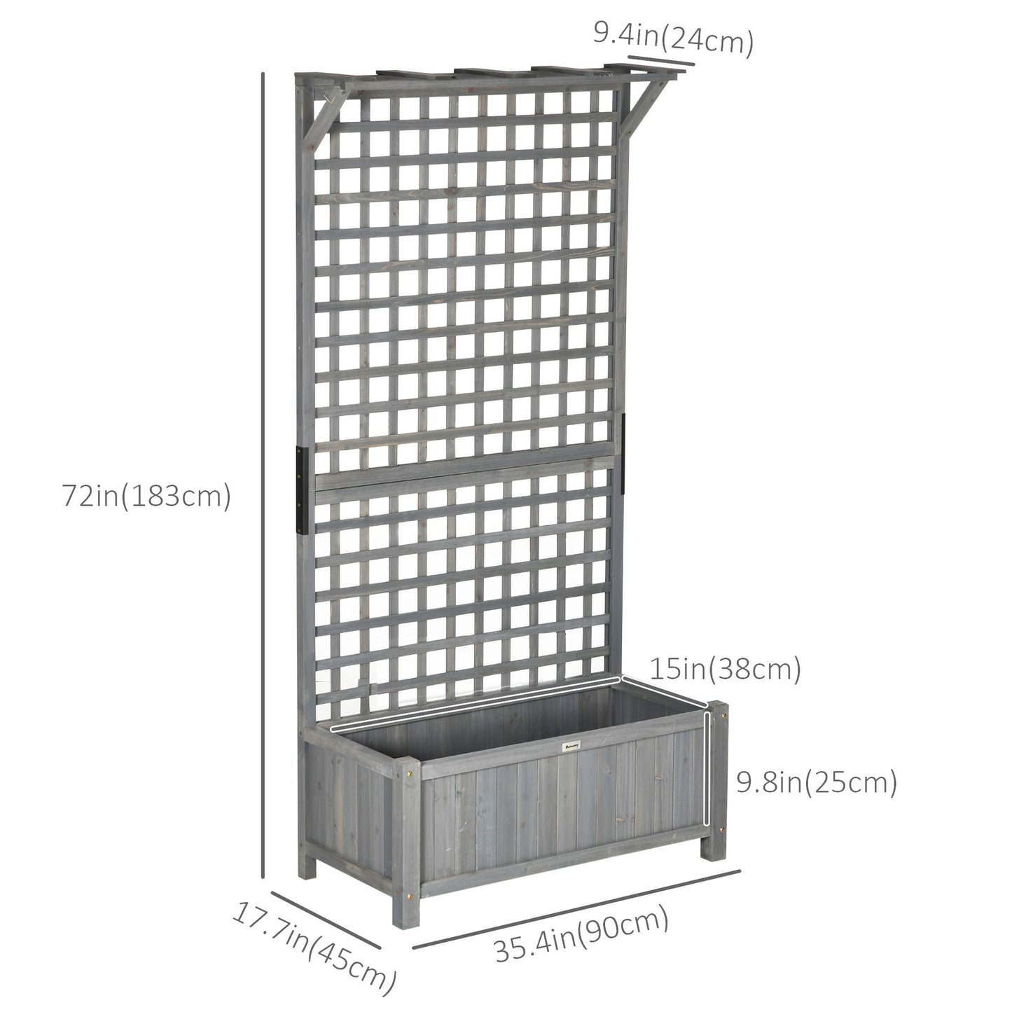 Raised Garden Bed, Wood Planter with Trellis for Vine Climbing, Privacy Screen Planter Box to Grow Vegetables, Herbs, and Flowers for Backyard, Patio, Deck, Dark Grey