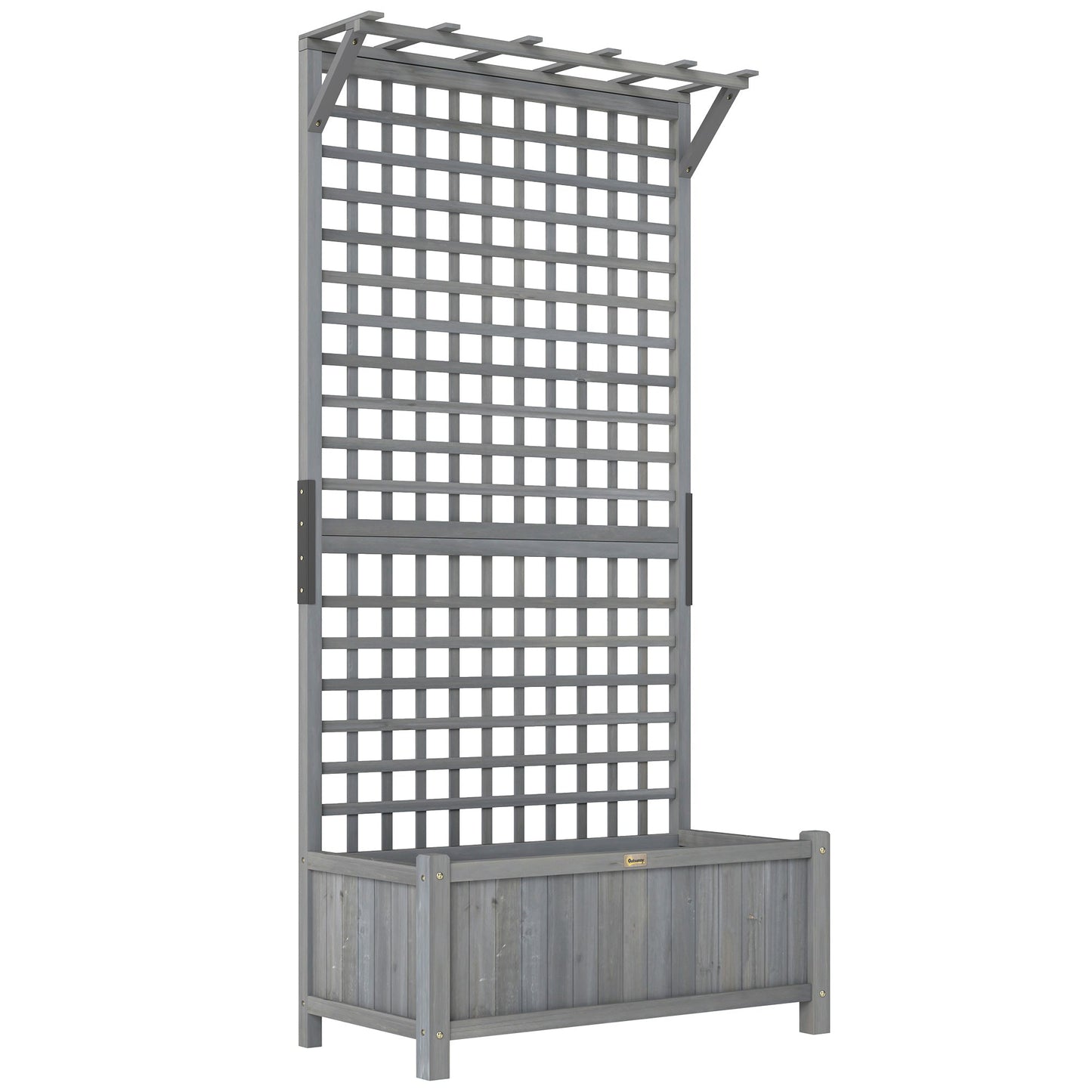 Raised Garden Bed, Wood Planter with Trellis for Vine Climbing, Privacy Screen Planter Box to Grow Vegetables, Herbs, and Flowers for Backyard, Patio, Deck, Dark Grey