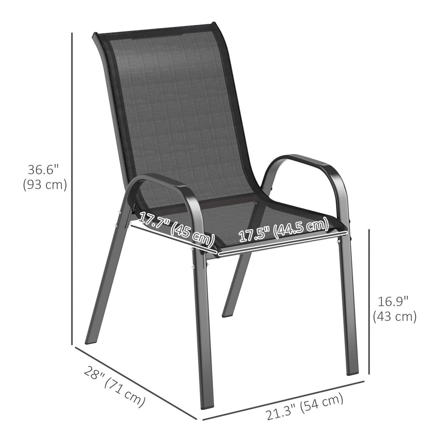 Outdoor Dining Chairs Set of 2, Stackable Patio Dining Chairs, High Back Lawn Chairs with Breathable Mesh Seat, Metal Frame for Garden Backyard Porch, Black