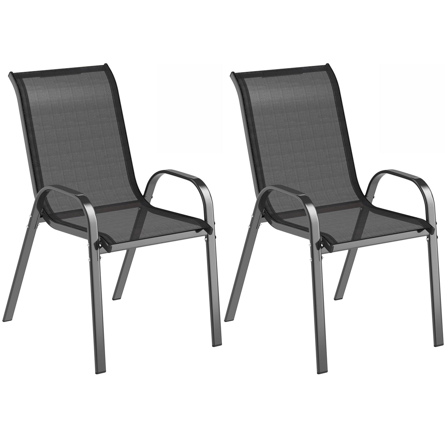 Outdoor Dining Chairs Set of 2, Stackable Patio Dining Chairs, High Back Lawn Chairs with Breathable Mesh Seat, Metal Frame for Garden Backyard Porch, Black