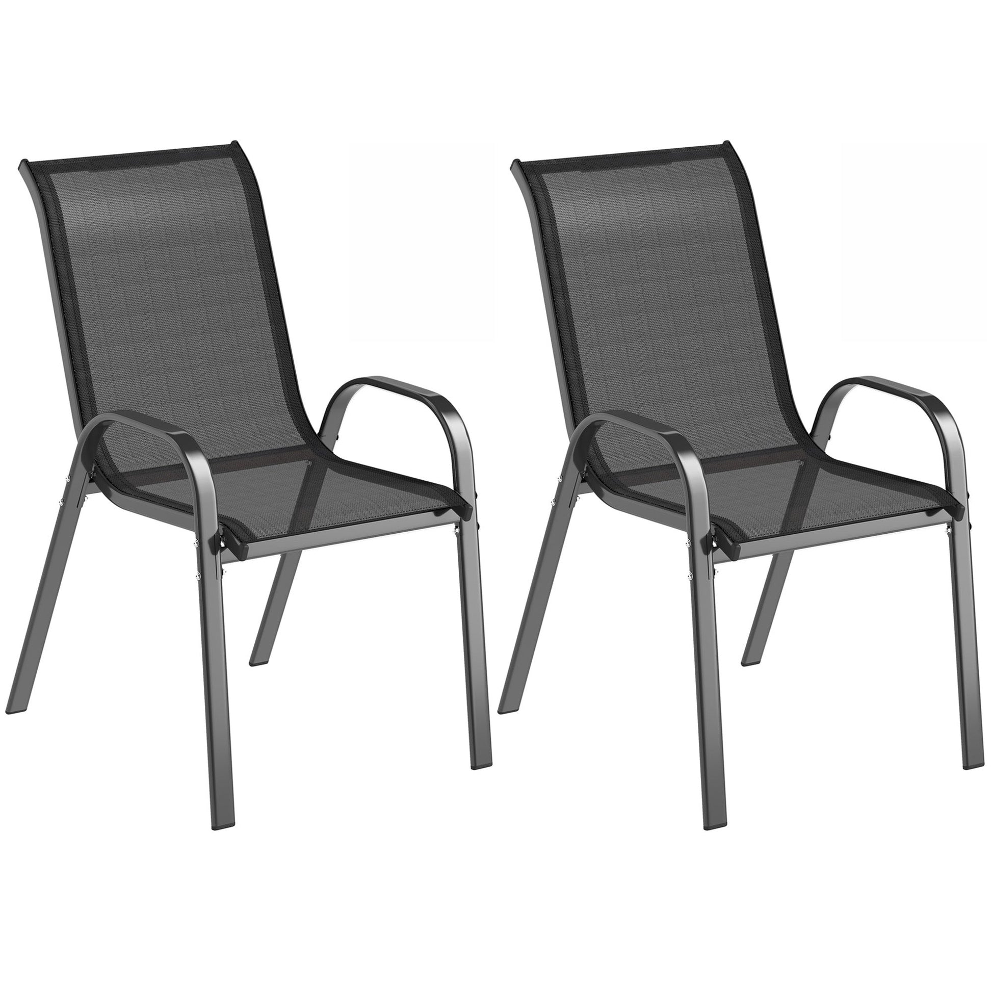 Outdoor Dining Chairs Set of 2, Stackable Patio Dining Chairs, High Back Lawn Chairs with Breathable Mesh Seat, Metal Frame for Garden Backyard Porch, Black