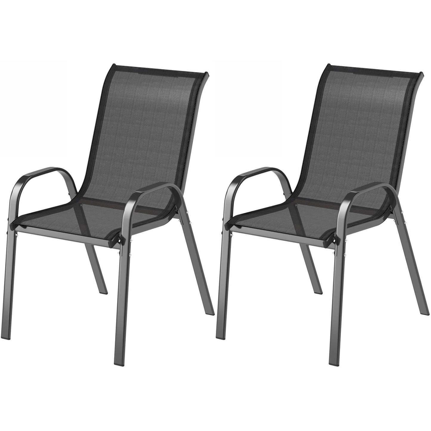 Outdoor Dining Chairs Set of 2, Stackable Patio Dining Chairs, High Back Lawn Chairs with Breathable Mesh Seat, Metal Frame for Garden Backyard Porch, Black