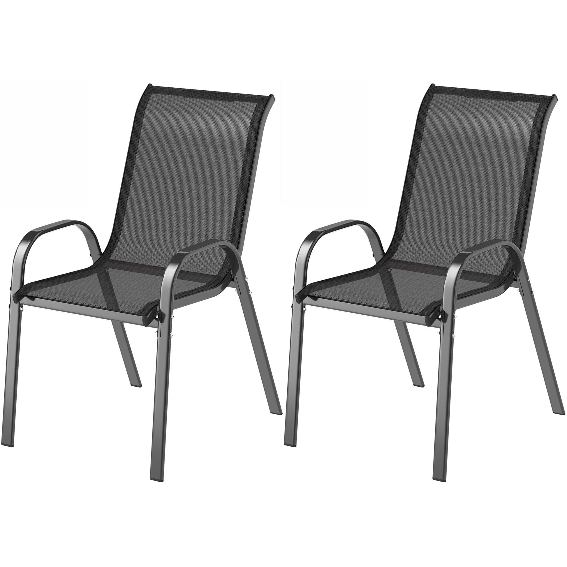 Outdoor Dining Chairs Set of 2, Stackable Patio Dining Chairs, High Back Lawn Chairs with Breathable Mesh Seat, Metal Frame for Garden Backyard Porch, Black