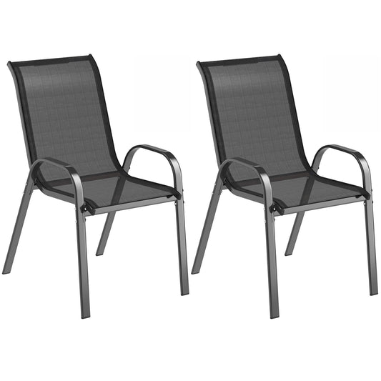 Outdoor Dining Chairs Set of 2, Stackable Patio Dining Chairs, High Back Lawn Chairs with Breathable Mesh Seat, Metal Frame for Garden Backyard Porch, Black