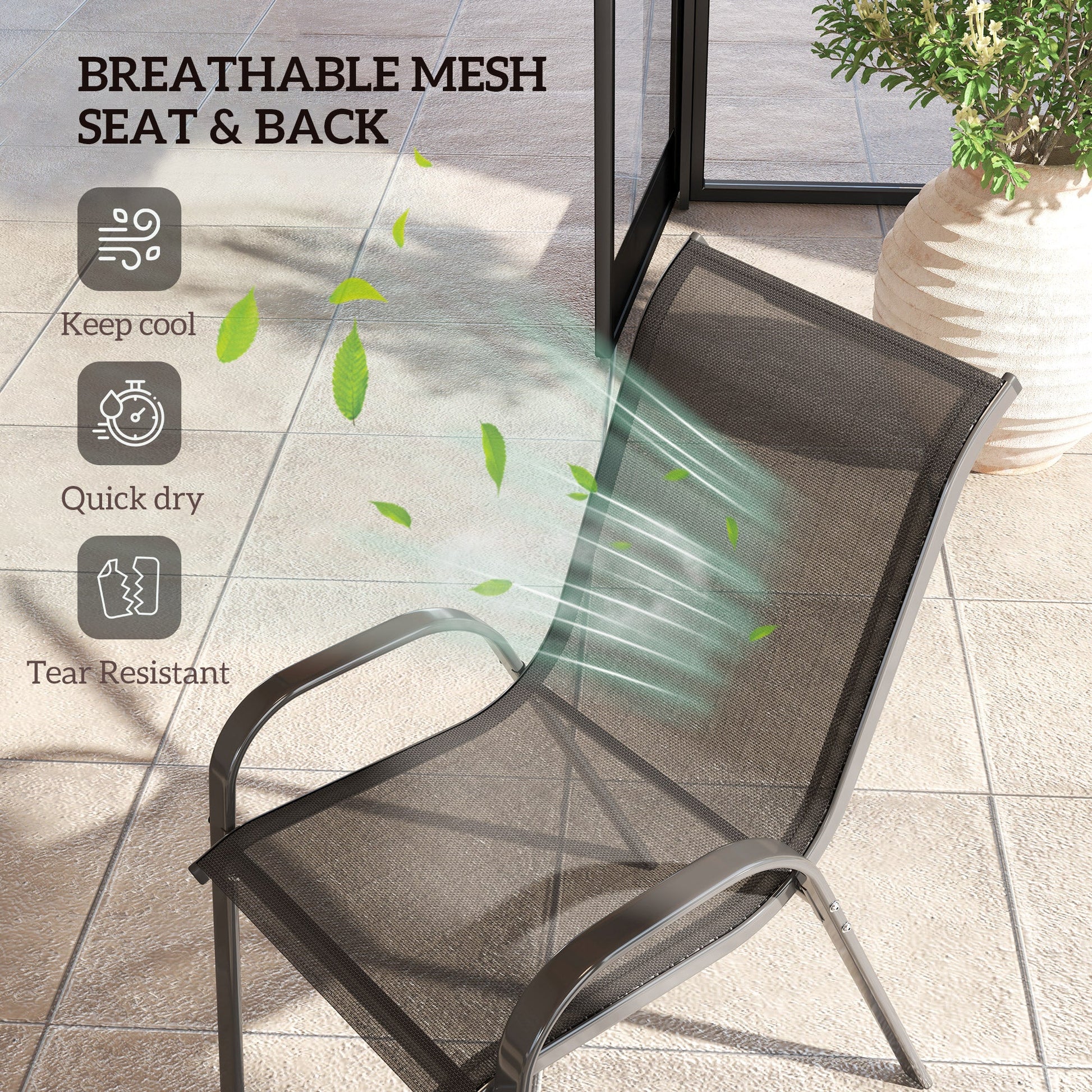 Outdoor Dining Chairs Set of 2, Stackable Patio Dining Chairs, High Back Lawn Chairs with Breathable Mesh Seat, Metal Frame for Garden Backyard Porch, Black