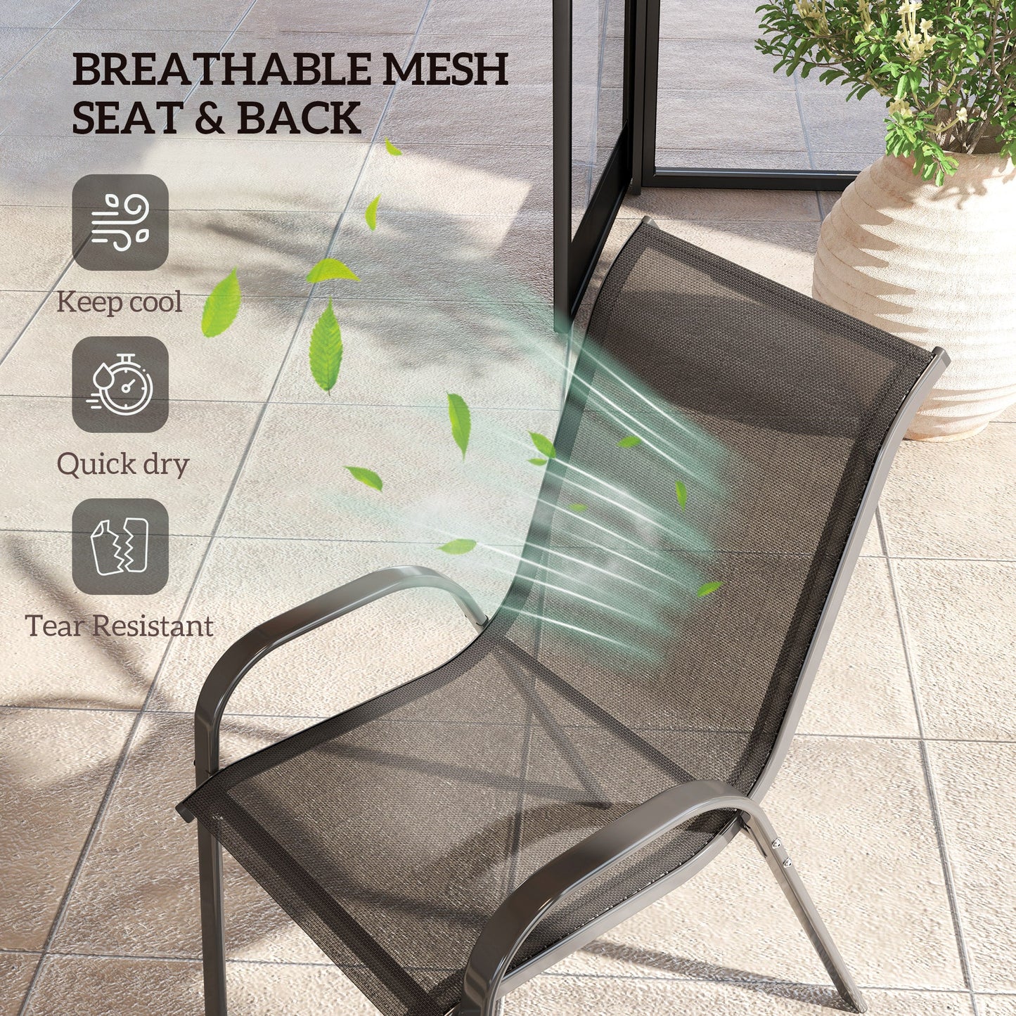 Outdoor Dining Chairs Set of 2, Stackable Patio Dining Chairs, High Back Lawn Chairs with Breathable Mesh Seat, Metal Frame for Garden Backyard Porch, Black