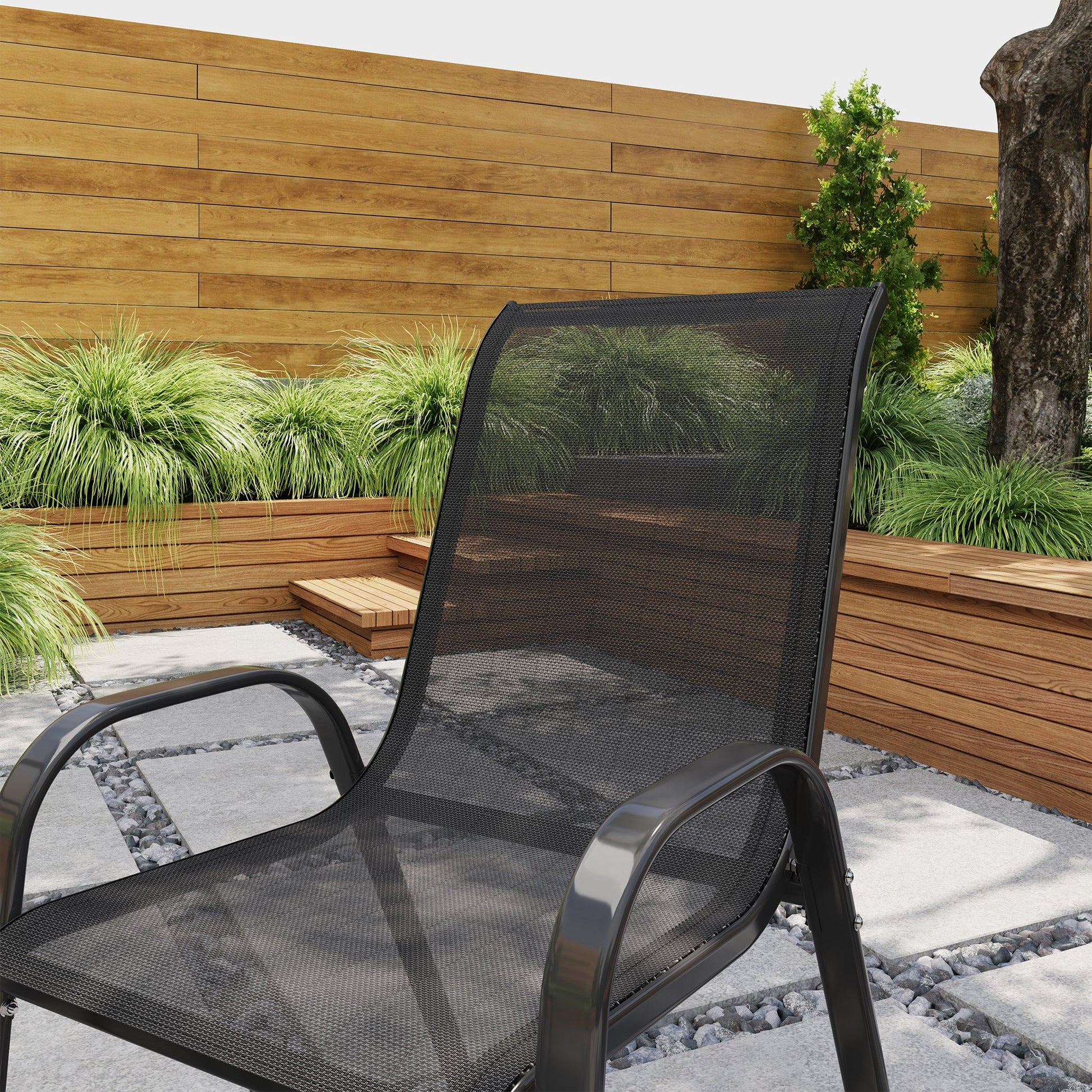 Outdoor Dining Chairs Set of 2, Stackable Patio Dining Chairs, High Back Lawn Chairs with Breathable Mesh Seat, Metal Frame for Garden Backyard Porch, Black