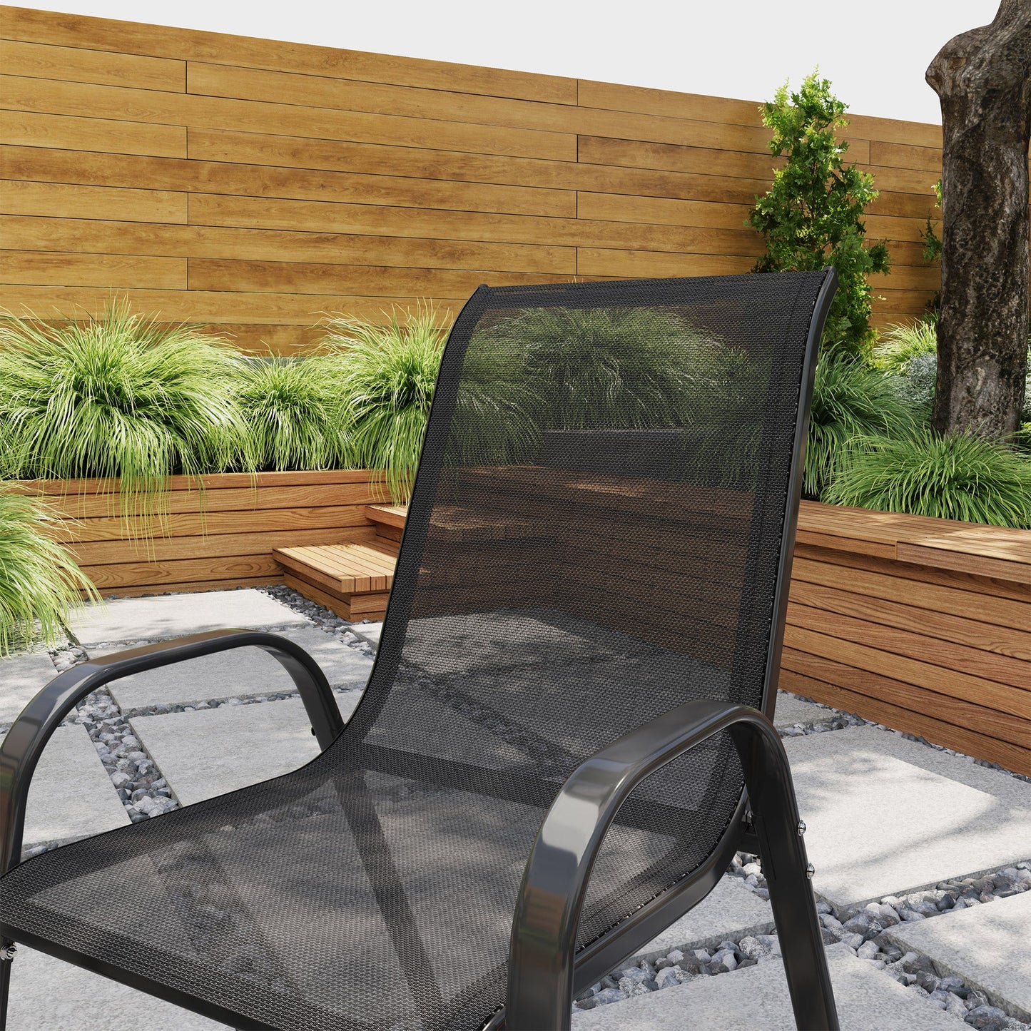 Outdoor Dining Chairs Set of 2, Stackable Patio Dining Chairs, High Back Lawn Chairs with Breathable Mesh Seat, Metal Frame for Garden Backyard Porch, Black
