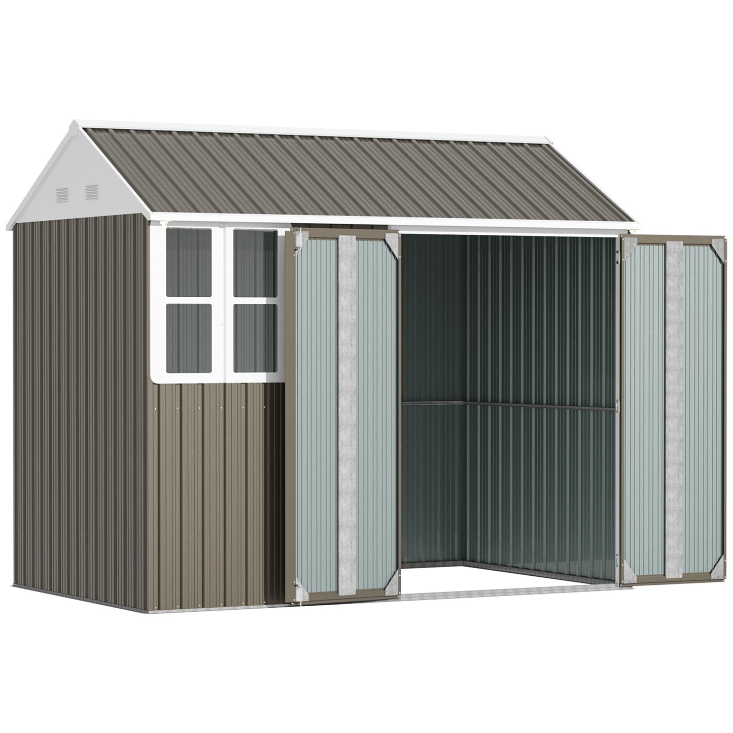 8.5' x 5.5' Outdoor Storage Shed, Metal Garden Shed Storage House with Window, Lockable Door, Vents, for Backyard, Patio, Lawn, Grey