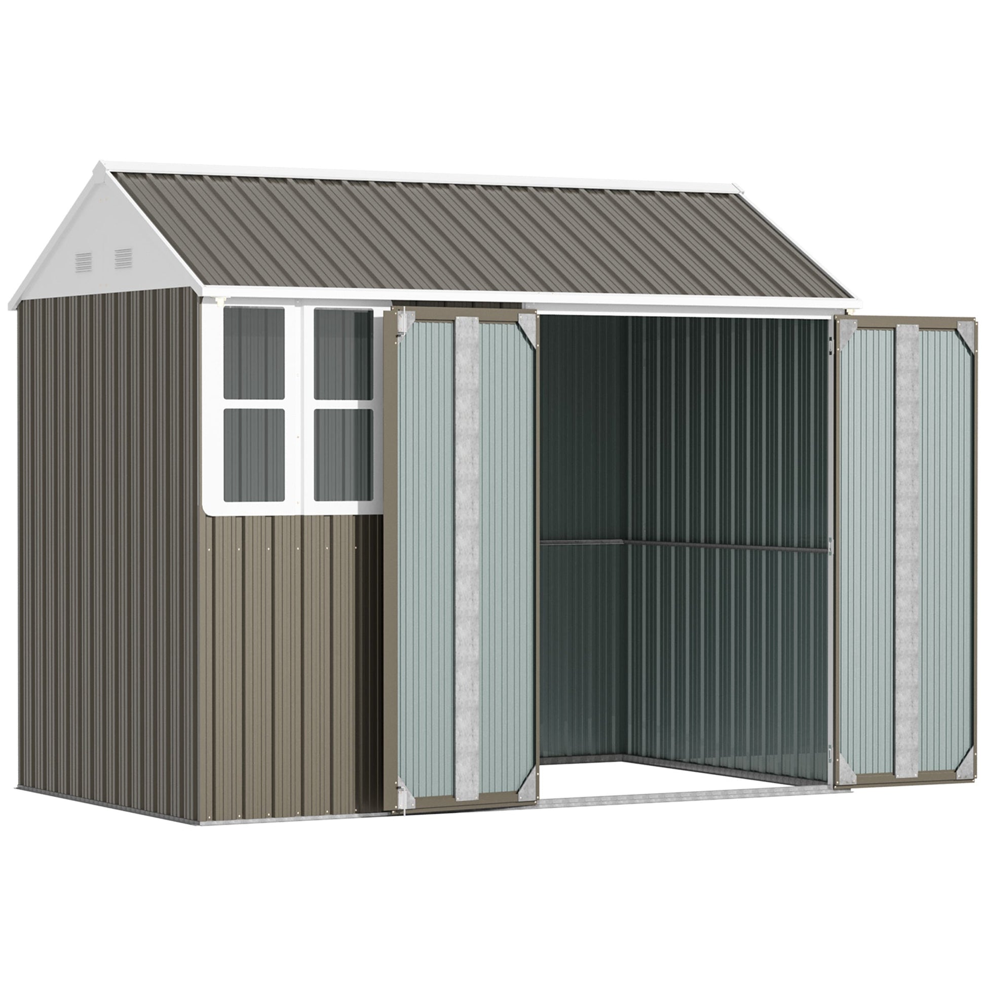 8.5' x 5.5' Outdoor Storage Shed, Metal Garden Shed Storage House with Window, Lockable Door, Vents, for Backyard, Patio, Lawn, Grey