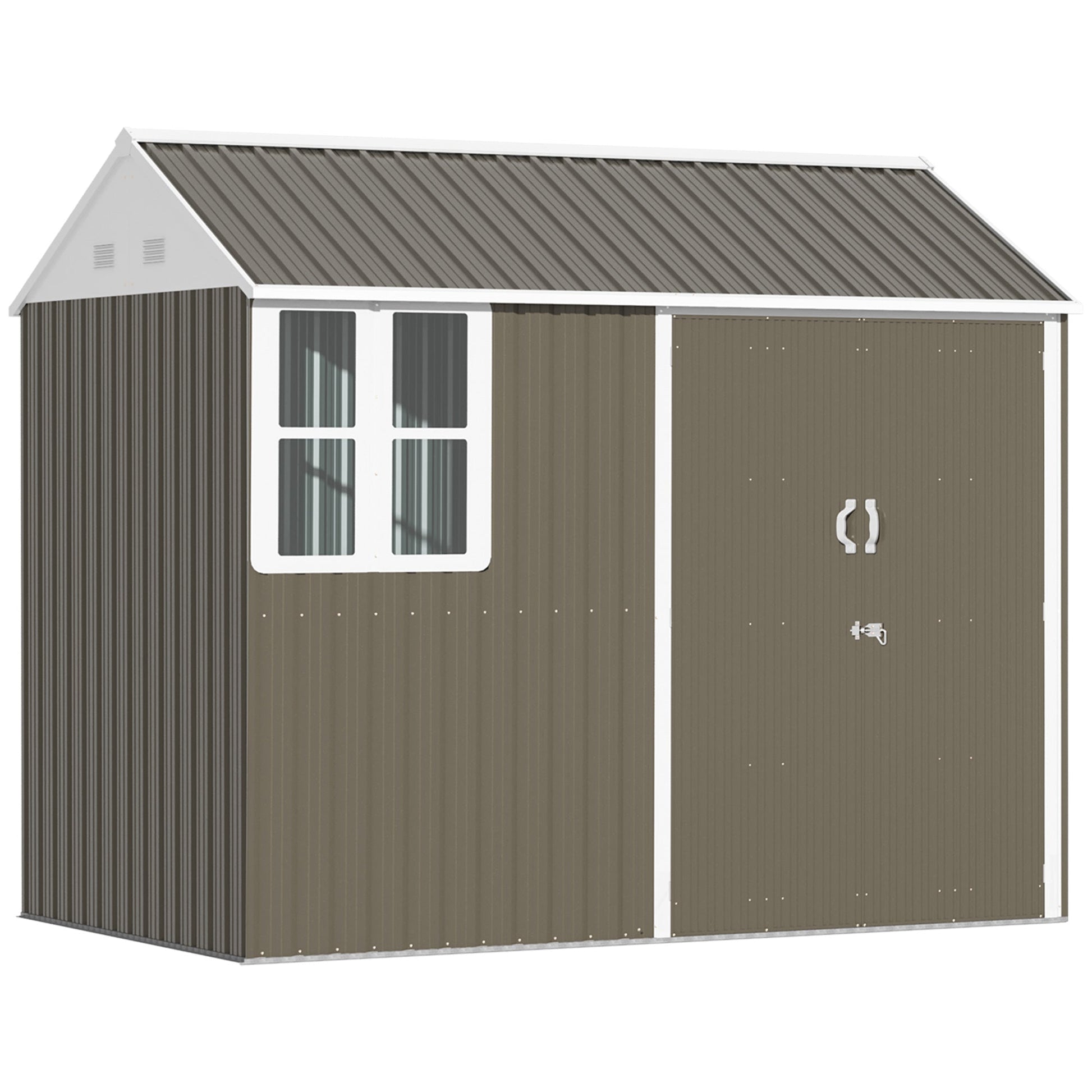 8.5' x 5.5' Outdoor Storage Shed, Metal Garden Shed Storage House with Window, Lockable Door, Vents, for Backyard, Patio, Lawn, Grey