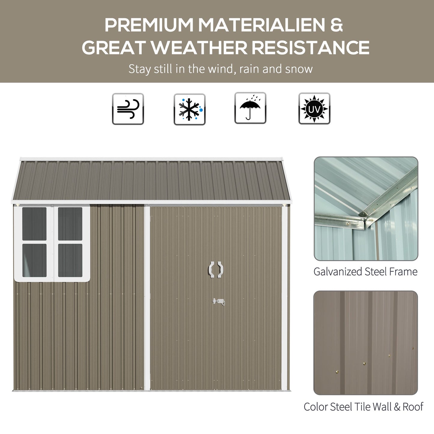 8.5' x 5.5' Outdoor Storage Shed, Metal Garden Shed Storage House with Window, Lockable Door, Vents, for Backyard, Patio, Lawn, Grey