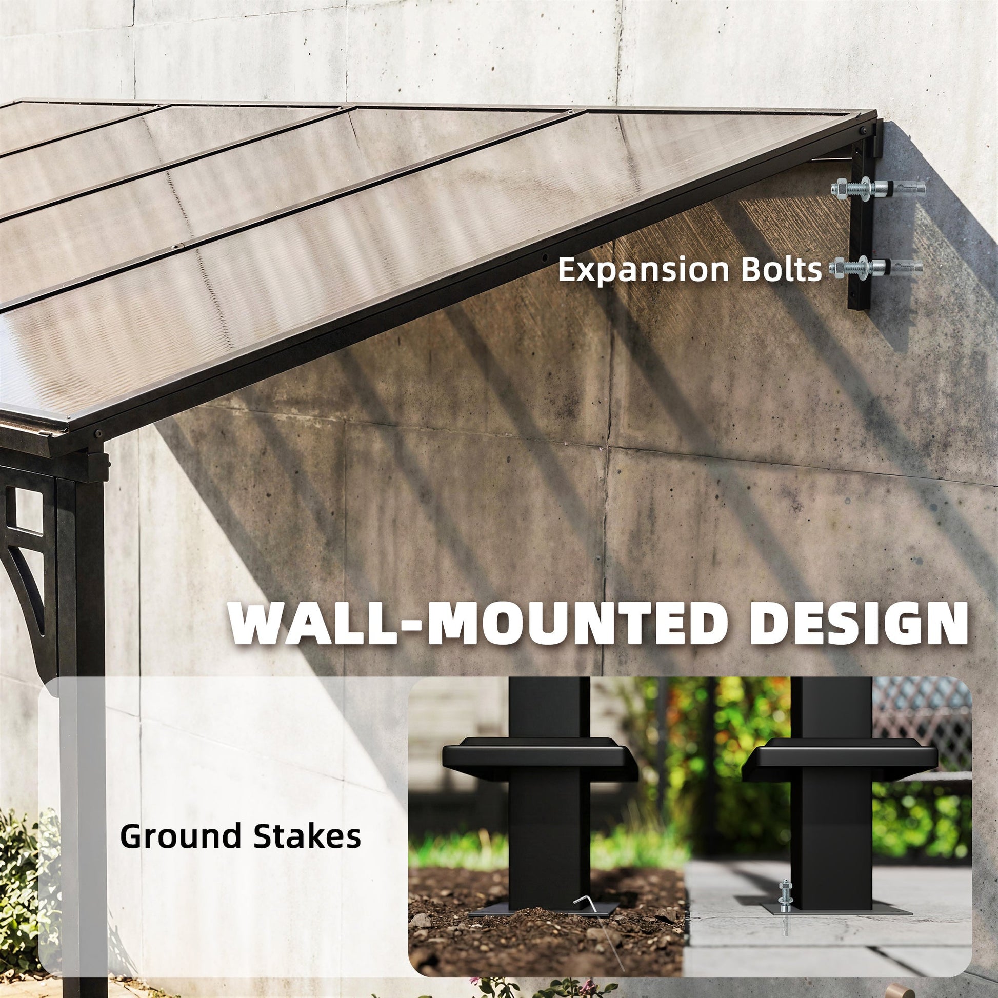 13' x 10' Lean to Gazebo, Hardtop Wall Mounted Outdoor Pergola with Polycarbonate Roof and Metal-Aluminium Frame, Heavy Duty Metal Pergola for Patio Deck Backyard, Brown