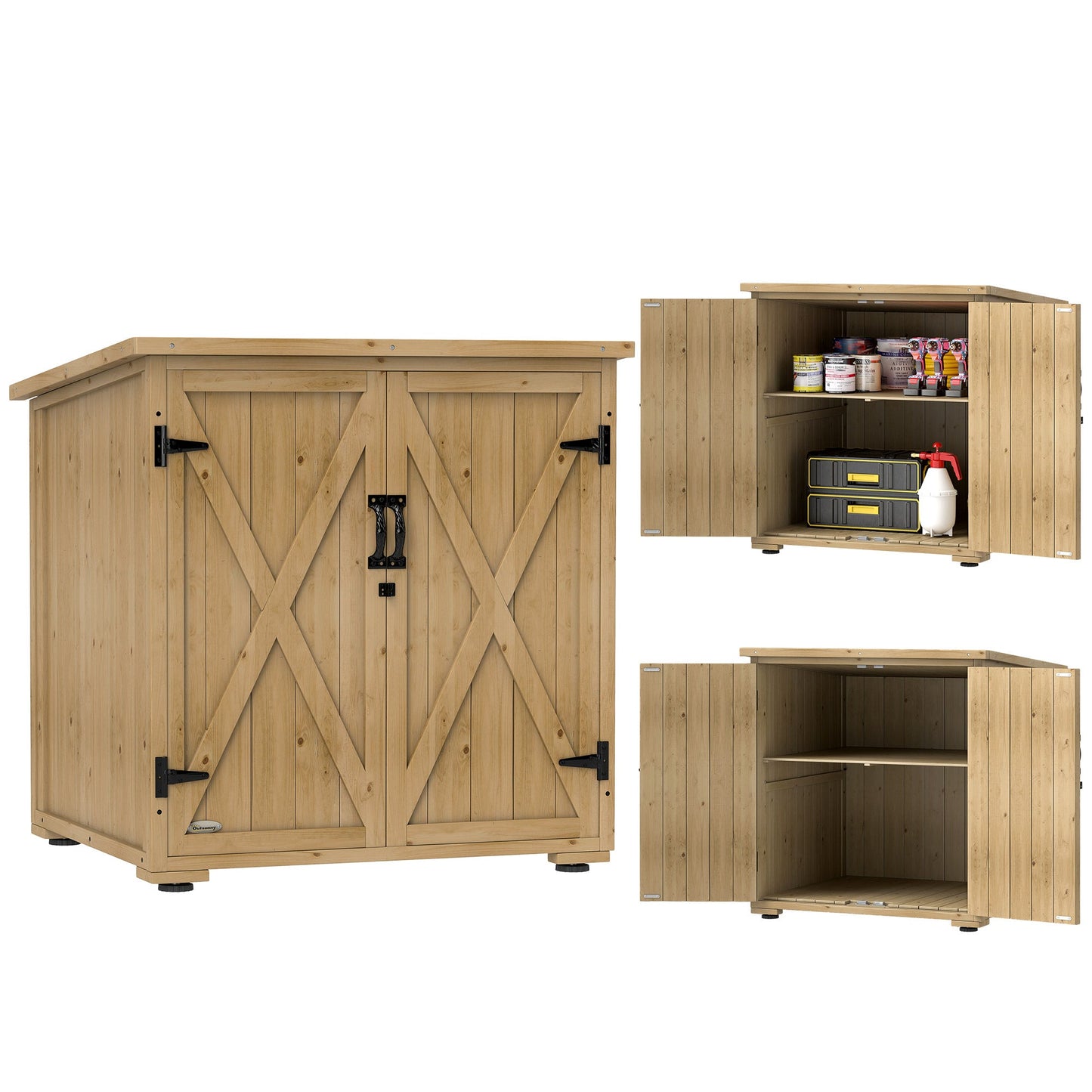 Wood Garden Shed, Compact Outdoor Storage Cabinet Potting Shed with Adjustable Inner Shelf and Double Doors for Backyard, Patio, Lawn