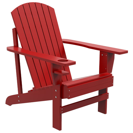 Classic Adirondack Chair Muskoka Chair, Garden Deck Chair with Cup Holder for Patio, Indoor, Backyard, Red