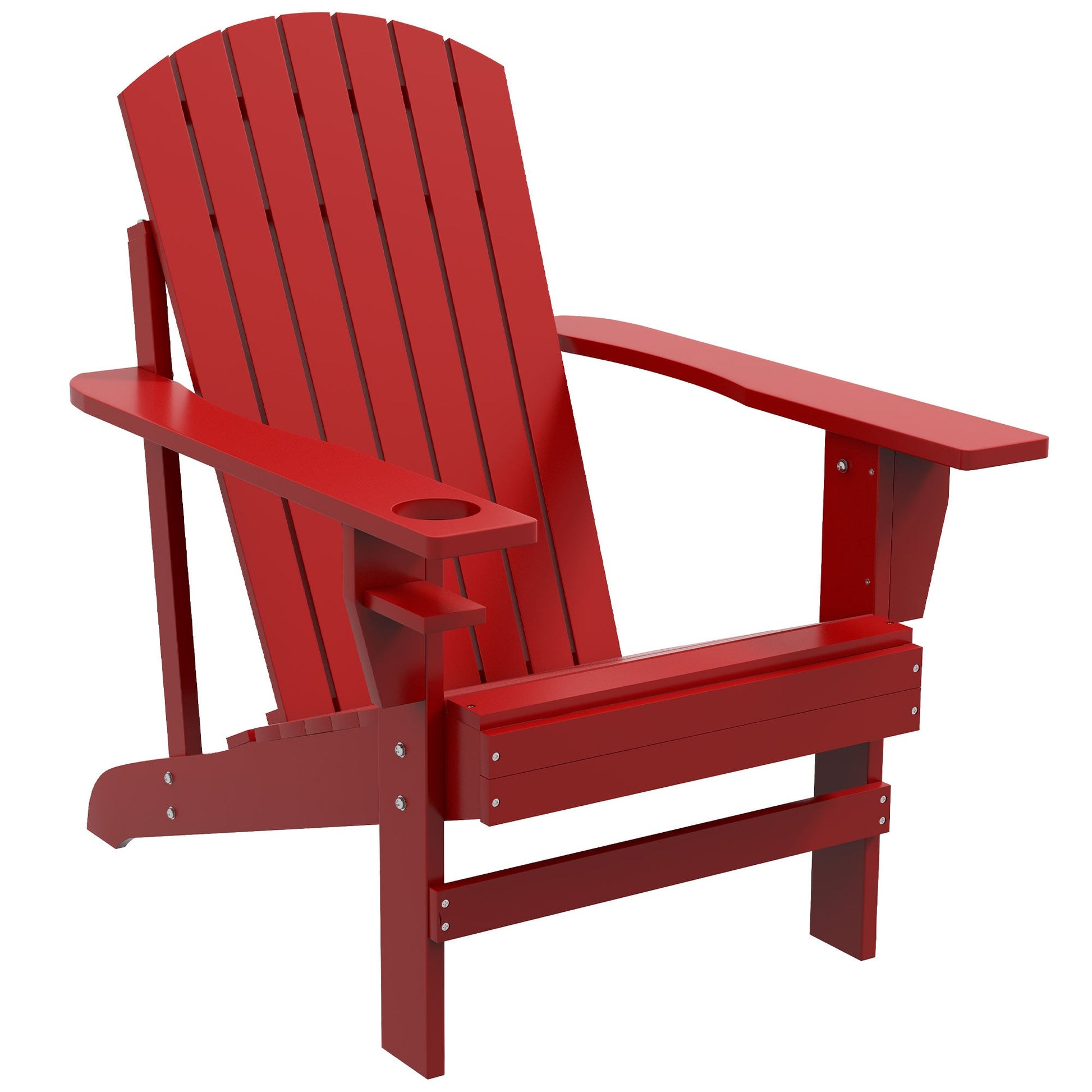 Classic Adirondack Chair Muskoka Chair, Garden Deck Chair with Cup Holder for Patio, Indoor, Backyard, Red