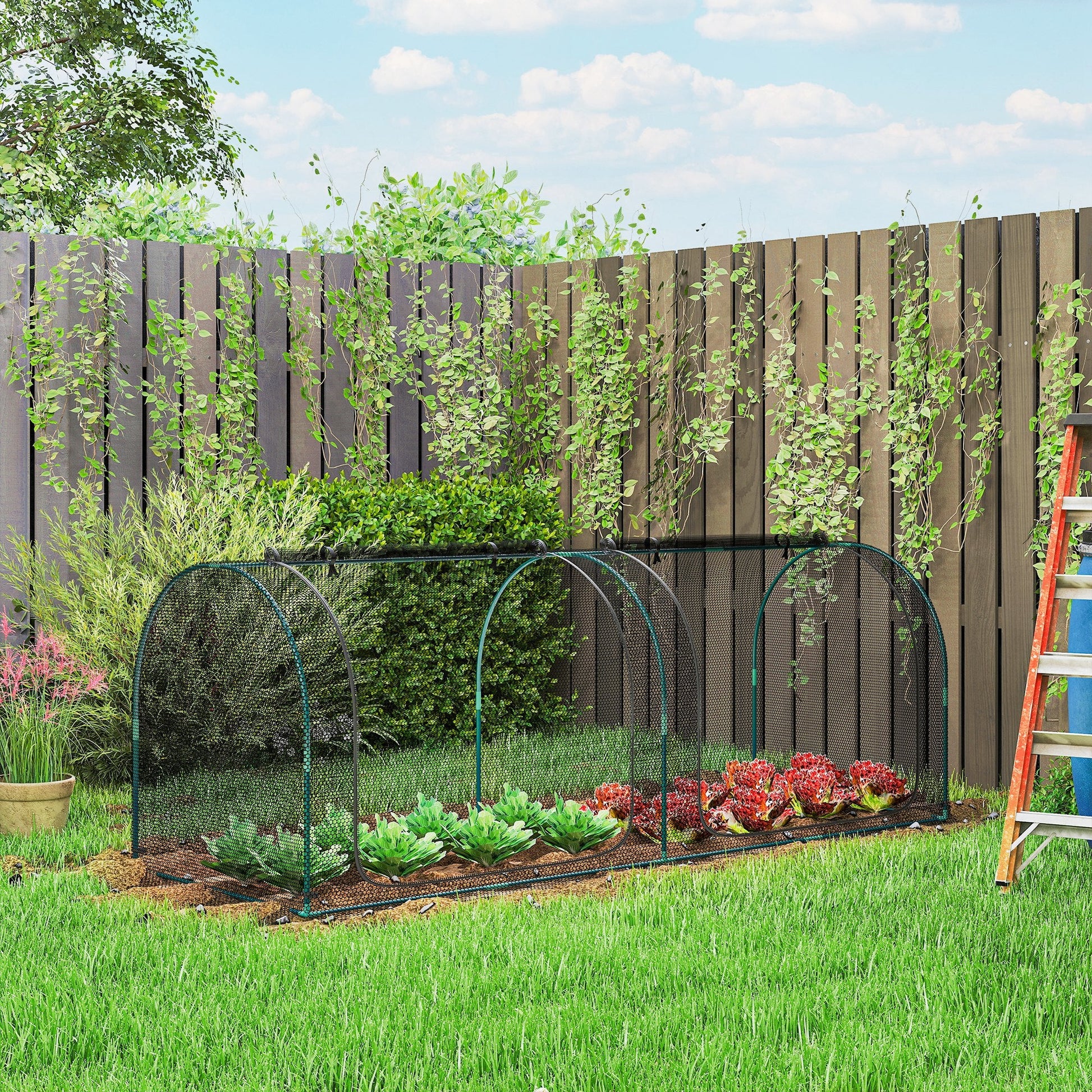 8' x 3' Crop Cage, Plant Protection Tent, with Two Zippered Doors and 4 Ground Stakes, for Garden, Yard, Lawn, Black
