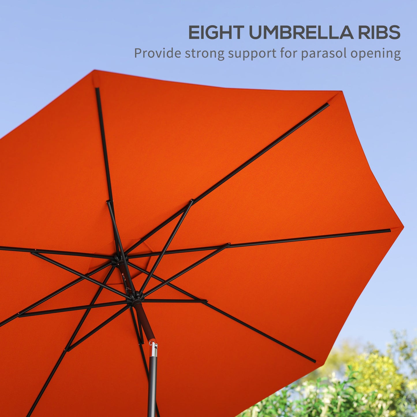 10' x 8' Round Market Umbrella, Patio Umbrella with Crank Handle and Tilt, Outdoor Parasol for Garden, Bench, Lawn, Orange