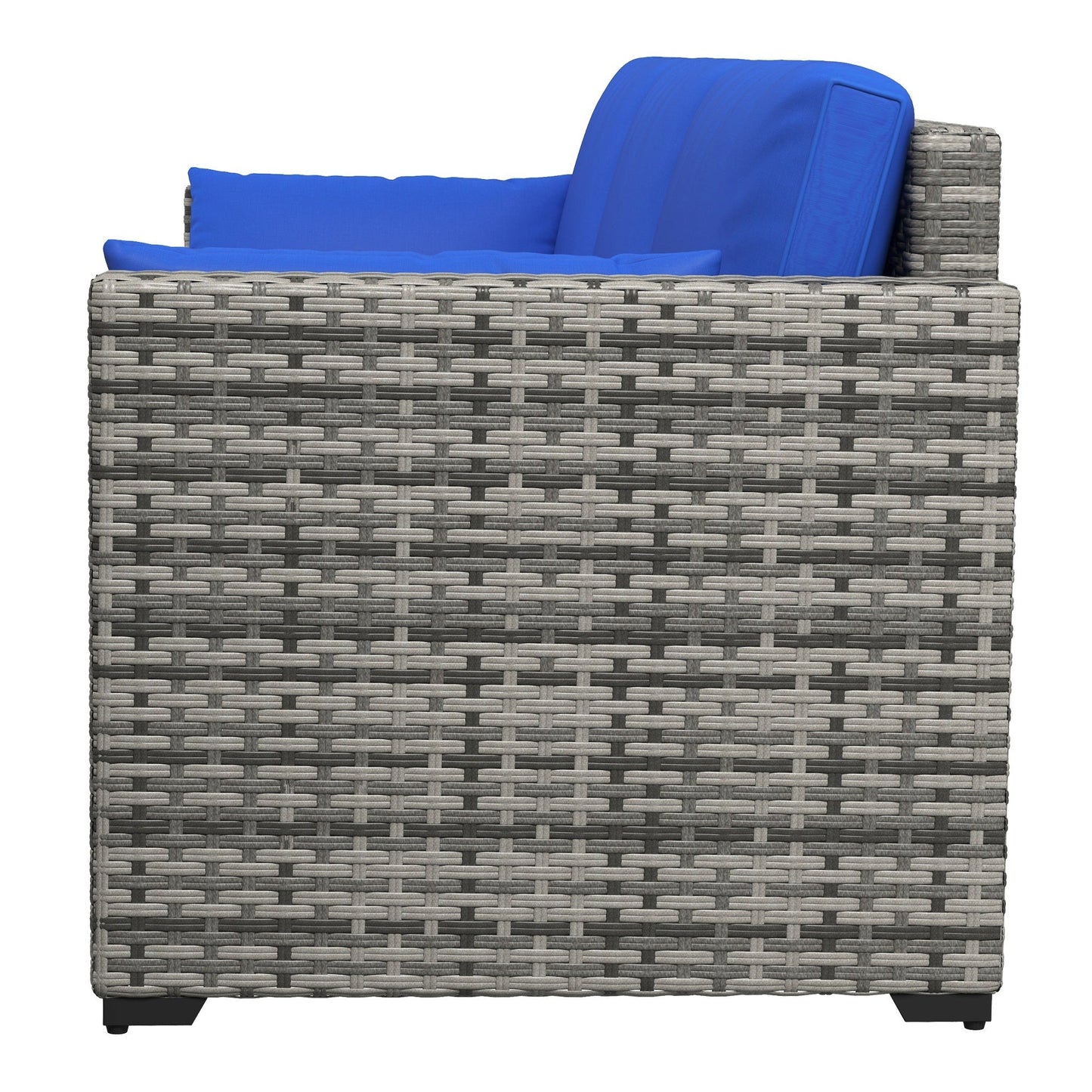 Three-Seater Outdoor Sofa with Cushions, PE Rattan Conversation Patio Wicker Couch Furniture with Pillows for Garden, Poolside, Deck, Balcony, Backyard, Blue