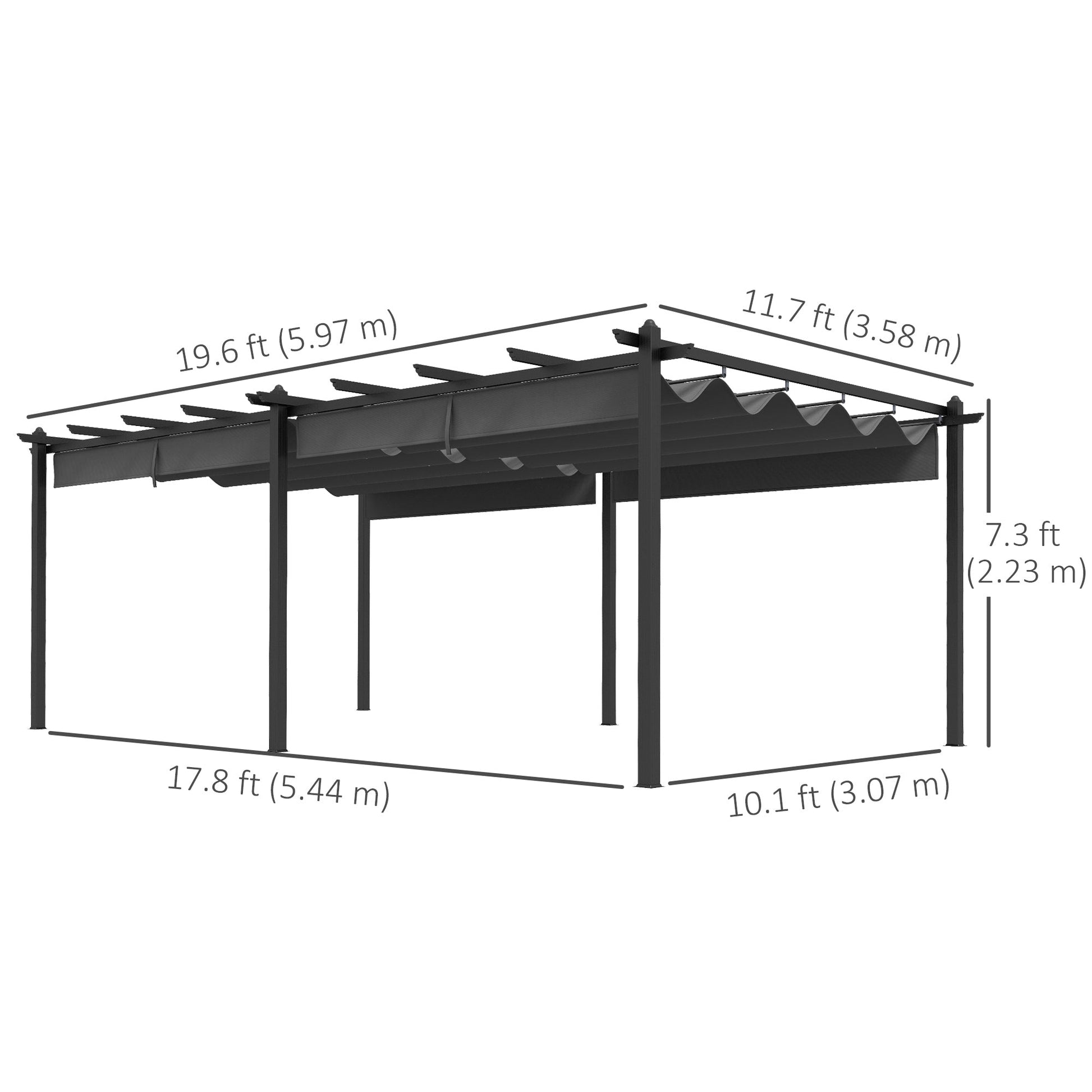 12' x 20' Retractable Pergola Canopy, Aluminum Pergola, Outdoor Sun Shade Shelter for Grill, Patio, Garden, Deck