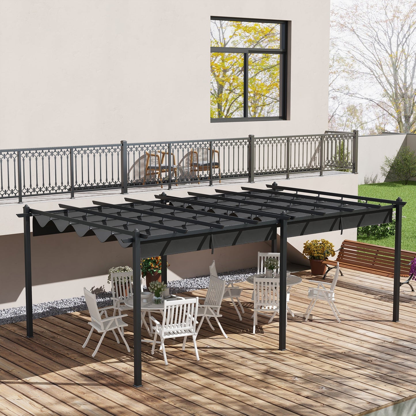 12' x 20' Retractable Pergola Canopy, Aluminum Pergola, Outdoor Sun Shade Shelter for Grill, Patio, Garden, Deck