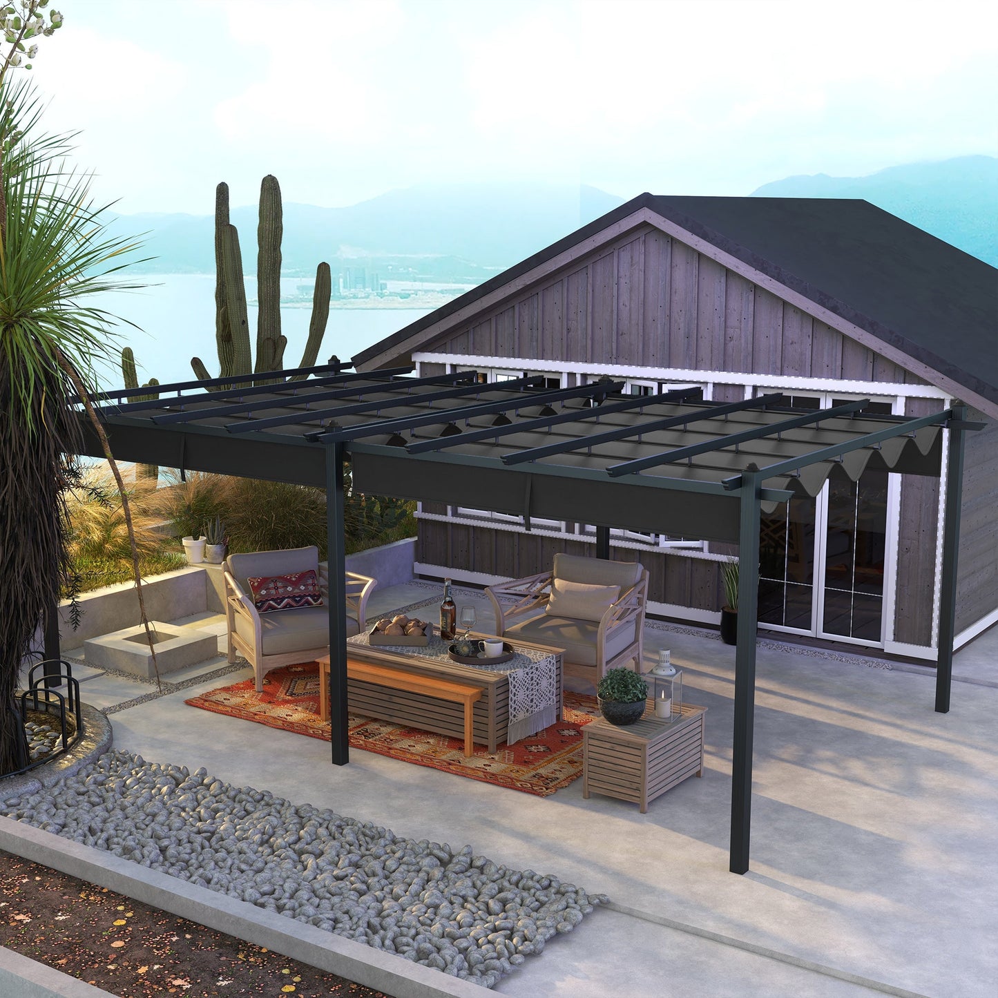 12' x 20' Retractable Pergola Canopy, Aluminum Pergola, Outdoor Sun Shade Shelter for Grill, Patio, Garden, Deck