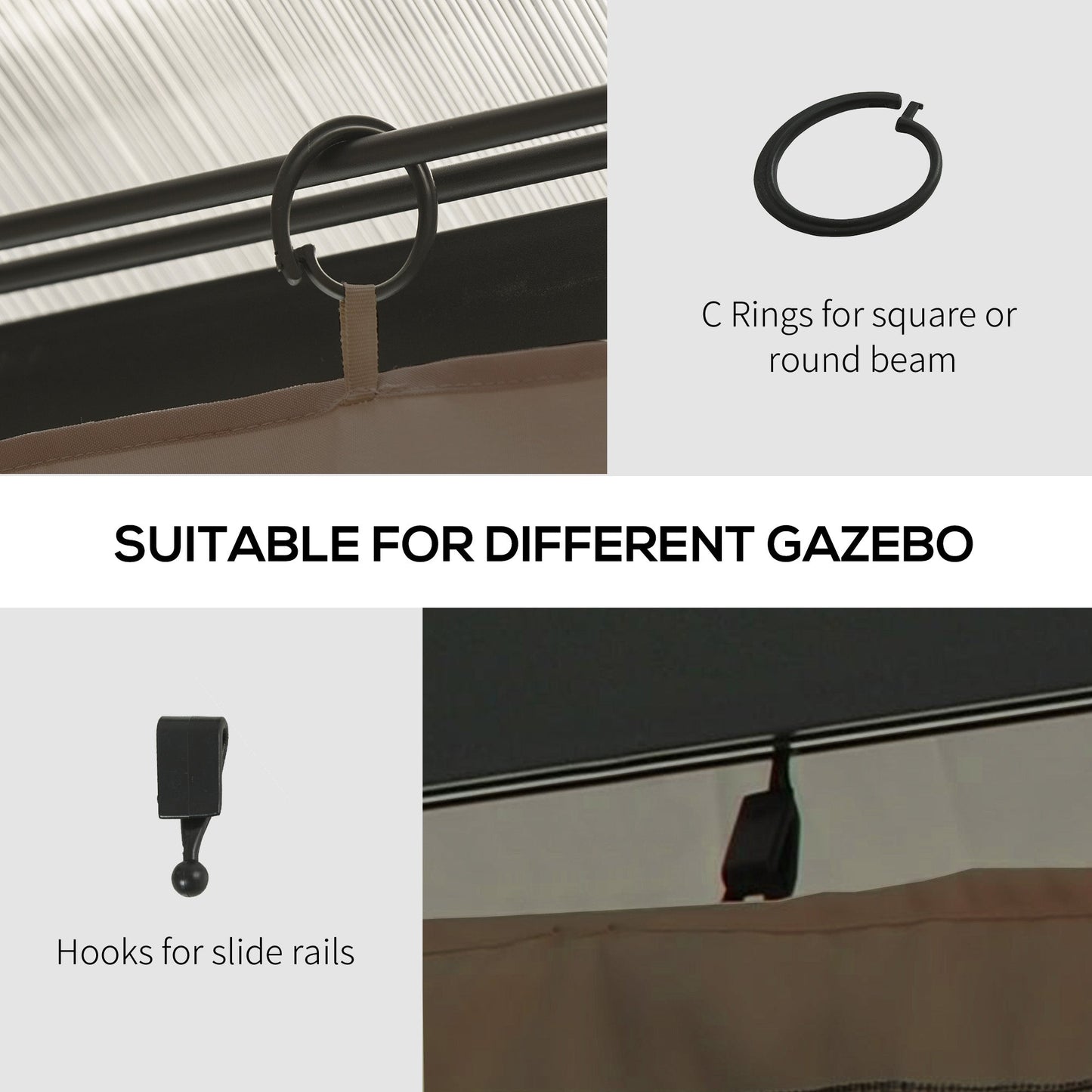 Replacement Gazebo Curtains with Zipper, 4-Panel Universal Gazebo Privacy Sidewall for Most 10' x 13' Gazebo Canopy Pavillion, Hooks/C-Rings Included, Dark Brown