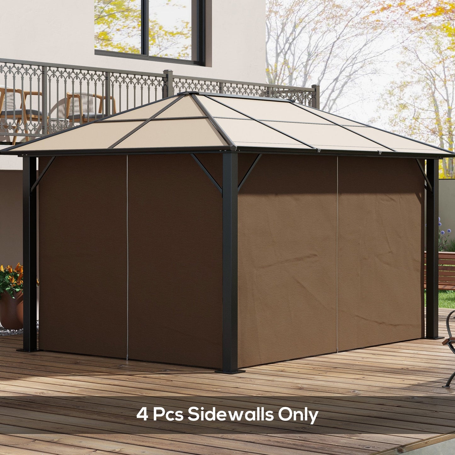 Replacement Gazebo Curtains with Zipper, 4-Panel Universal Gazebo Privacy Sidewall for Most 10' x 13' Gazebo Canopy Pavillion, Hooks/C-Rings Included, Dark Brown