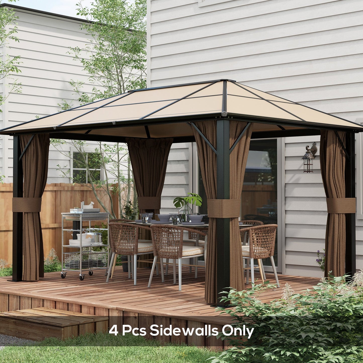 Replacement Gazebo Curtains with Zipper, 4-Panel Universal Gazebo Privacy Sidewall for Most 10' x 13' Gazebo Canopy Pavillion, Hooks/C-Rings Included, Dark Brown