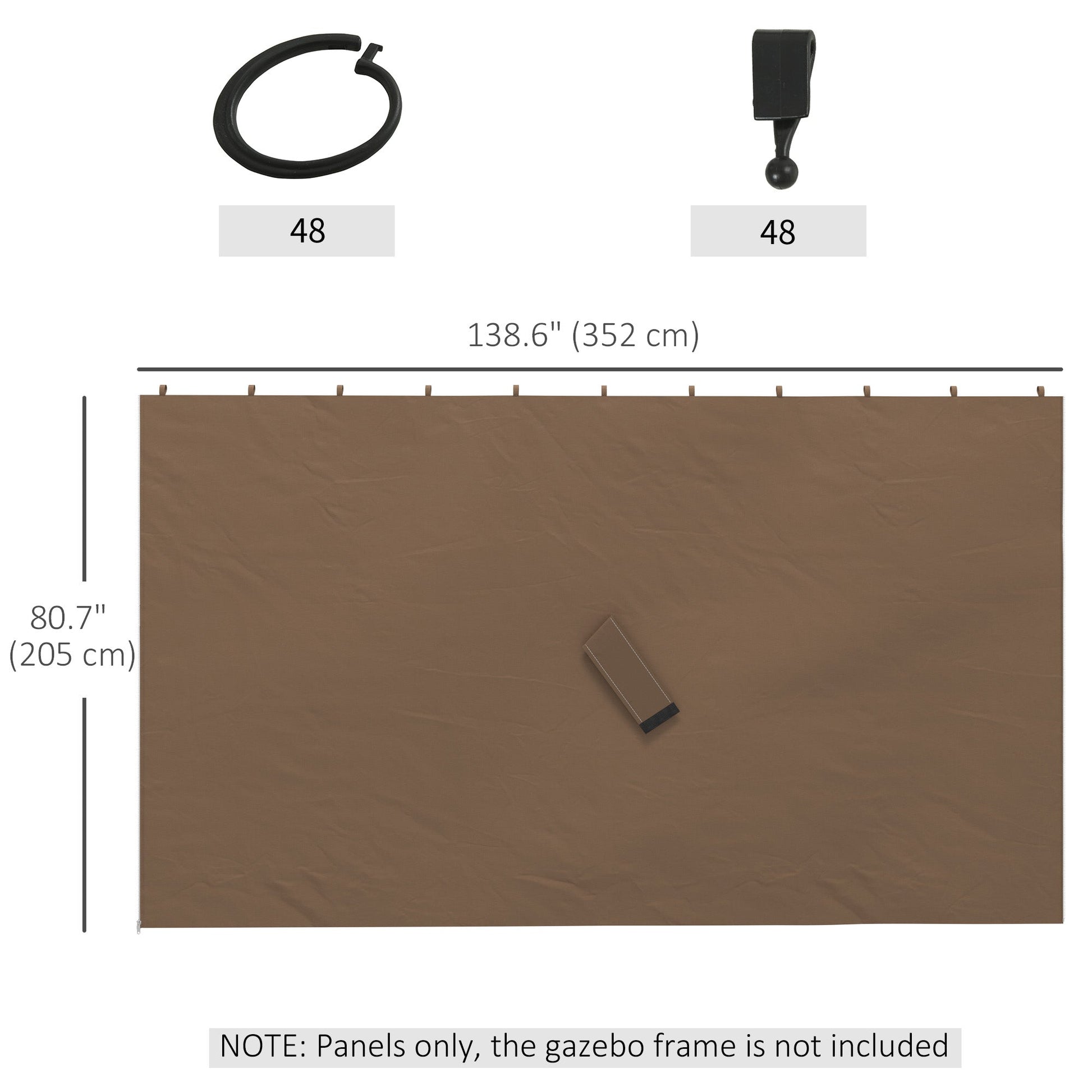 Replacement Gazebo Curtains with Zipper, 4-Panel Universal Gazebo Privacy Sidewall for Most 10' x 13' Gazebo Canopy Pavillion, Hooks/C-Rings Included, Dark Brown