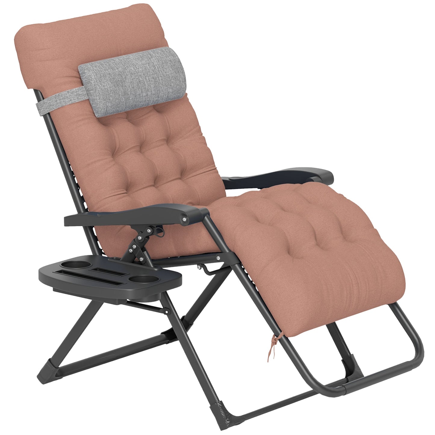 Padded Zero Gravity Chair, Folding Recliner Chair, Patio Lounger with Cup Holder, Headrest, Adjustable Backrest, Removable Cushion for Outdoor, Patio, Deck, Khaki