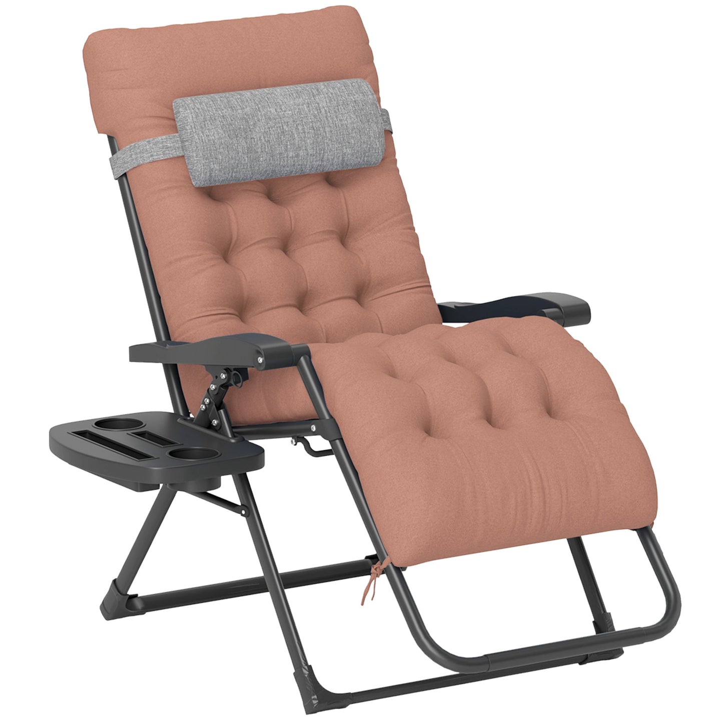 Padded Zero Gravity Chair, Folding Recliner Chair, Patio Lounger with Cup Holder, Headrest, Adjustable Backrest, Removable Cushion for Outdoor, Patio, Deck, Khaki