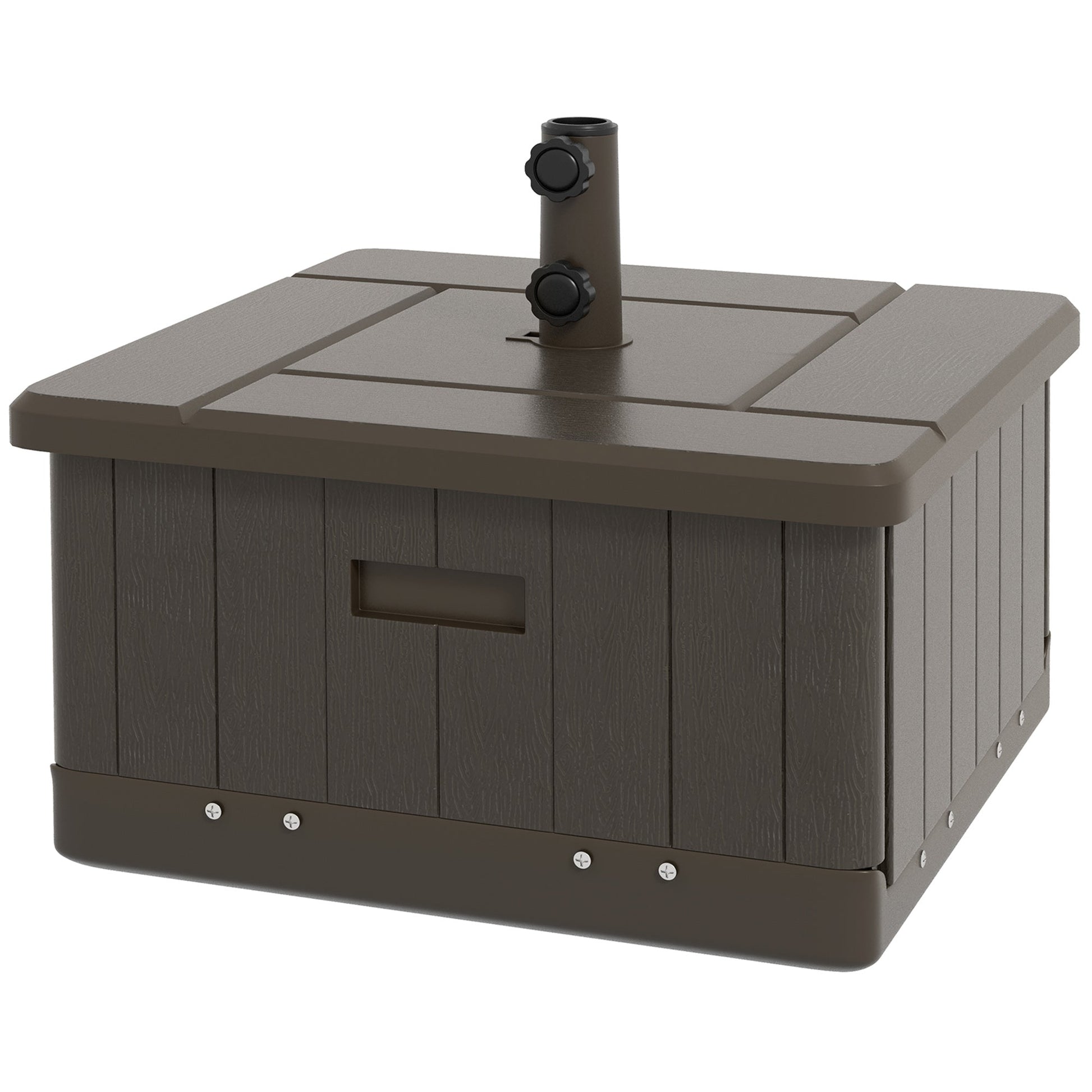 3-in-1 Outdoor Umbrella Base, Coffee End Table, Flower Box Planter with Drain Hole, Fillable Patio Umbrella Stand Table with Wheels and Handles, Brown