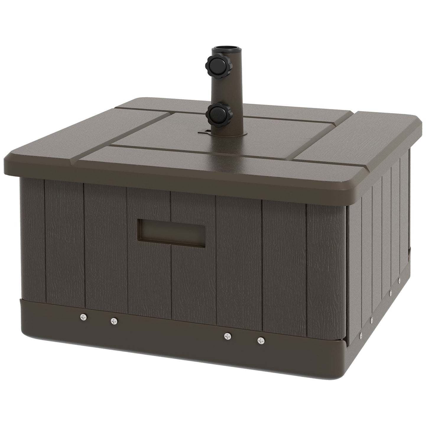 3-in-1 Outdoor Umbrella Base, Coffee End Table, Flower Box Planter with Drain Hole, Fillable Patio Umbrella Stand Table with Wheels and Handles, Brown