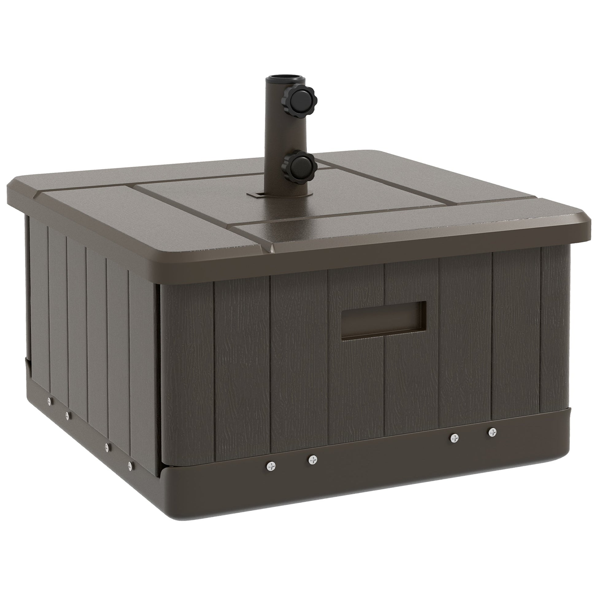 3-in-1 Outdoor Umbrella Base, Coffee End Table, Flower Box Planter with Drain Hole, Fillable Patio Umbrella Stand Table with Wheels and Handles, Brown