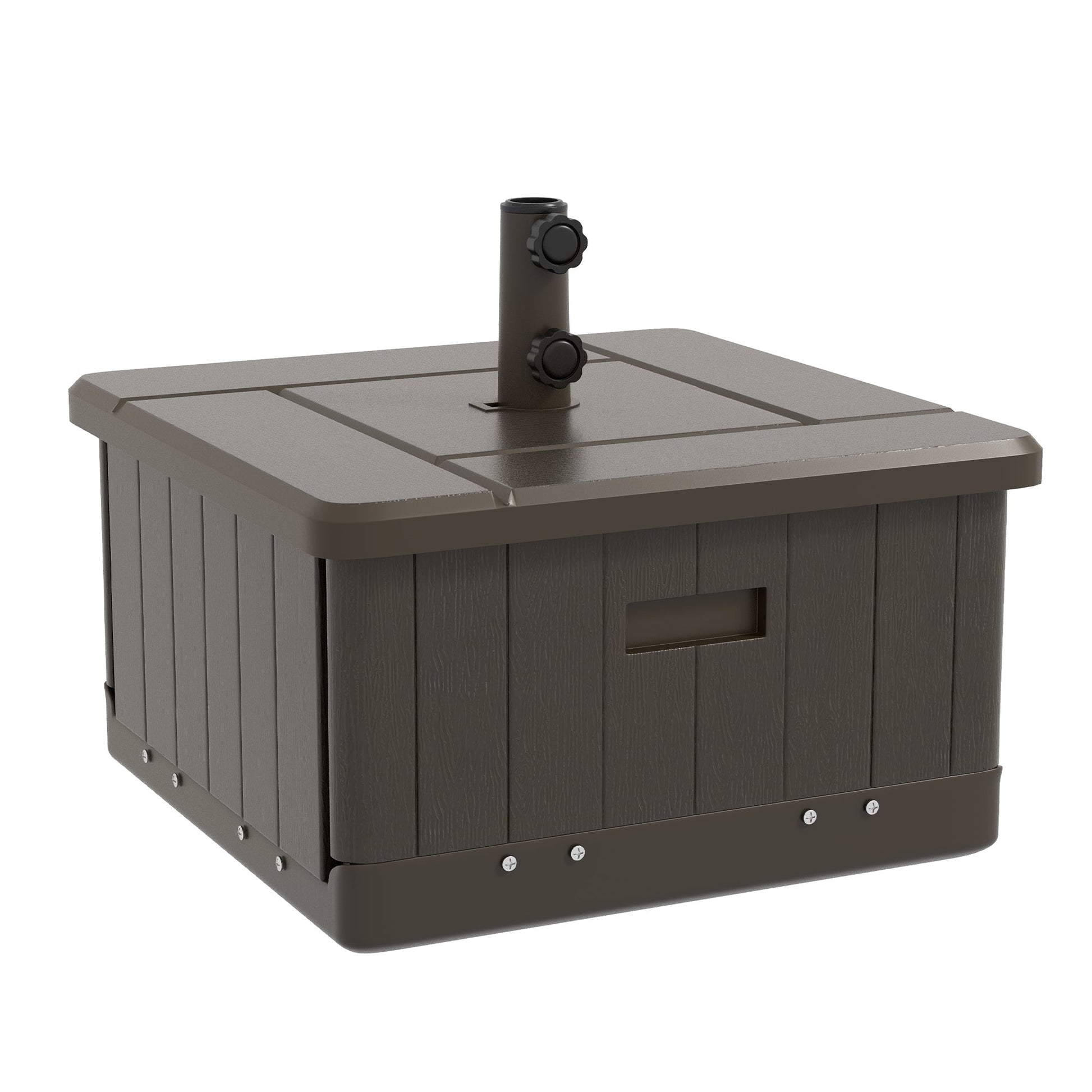 3-in-1 Outdoor Umbrella Base, Coffee End Table, Flower Box Planter with Drain Hole, Fillable Patio Umbrella Stand Table with Wheels and Handles, Brown