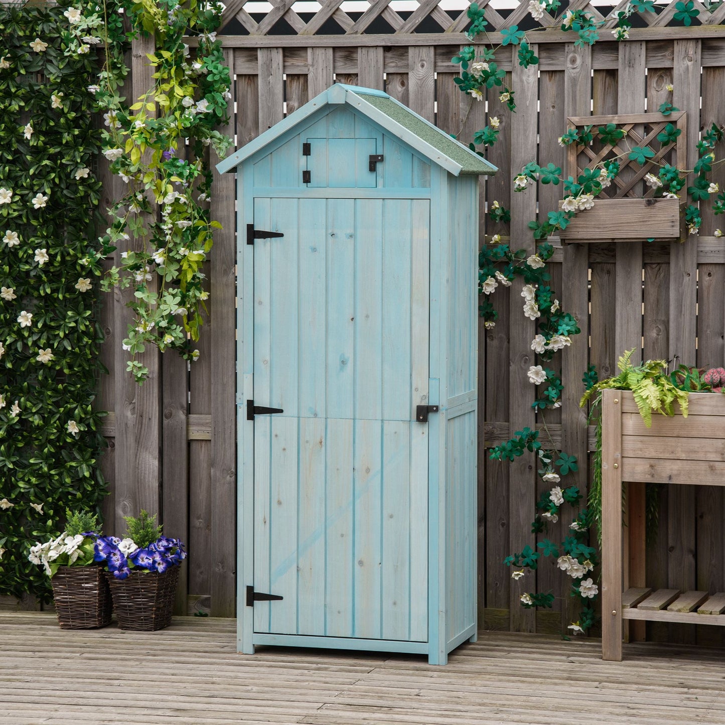 30" x 21" x 71" Garden Storage Shed, Outdoor Storage Shed with 3 Tier Shelves, Workshop Yard Tool Utility Storage House Water-resistant All-weather Cover Spire Roof, Blue