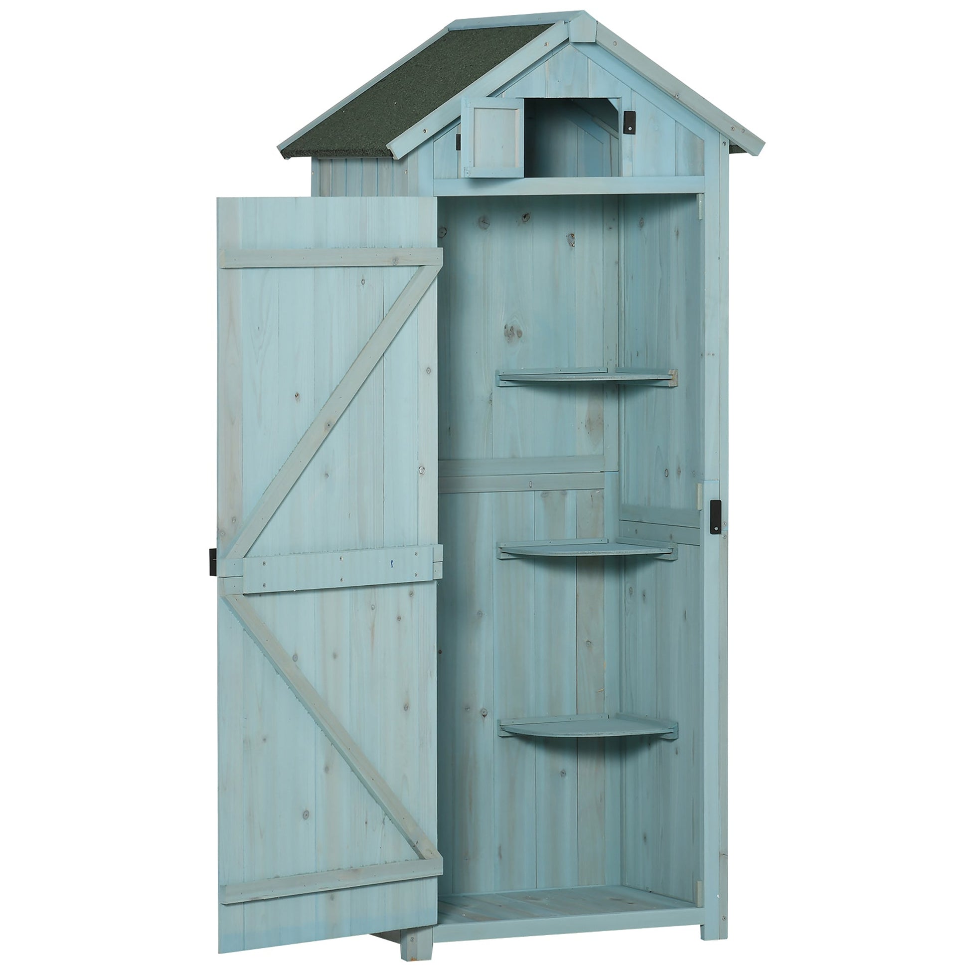 30" x 21" x 71" Garden Storage Shed, Outdoor Storage Shed with 3 Tier Shelves, Workshop Yard Tool Utility Storage House Water-resistant All-weather Cover Spire Roof, Blue