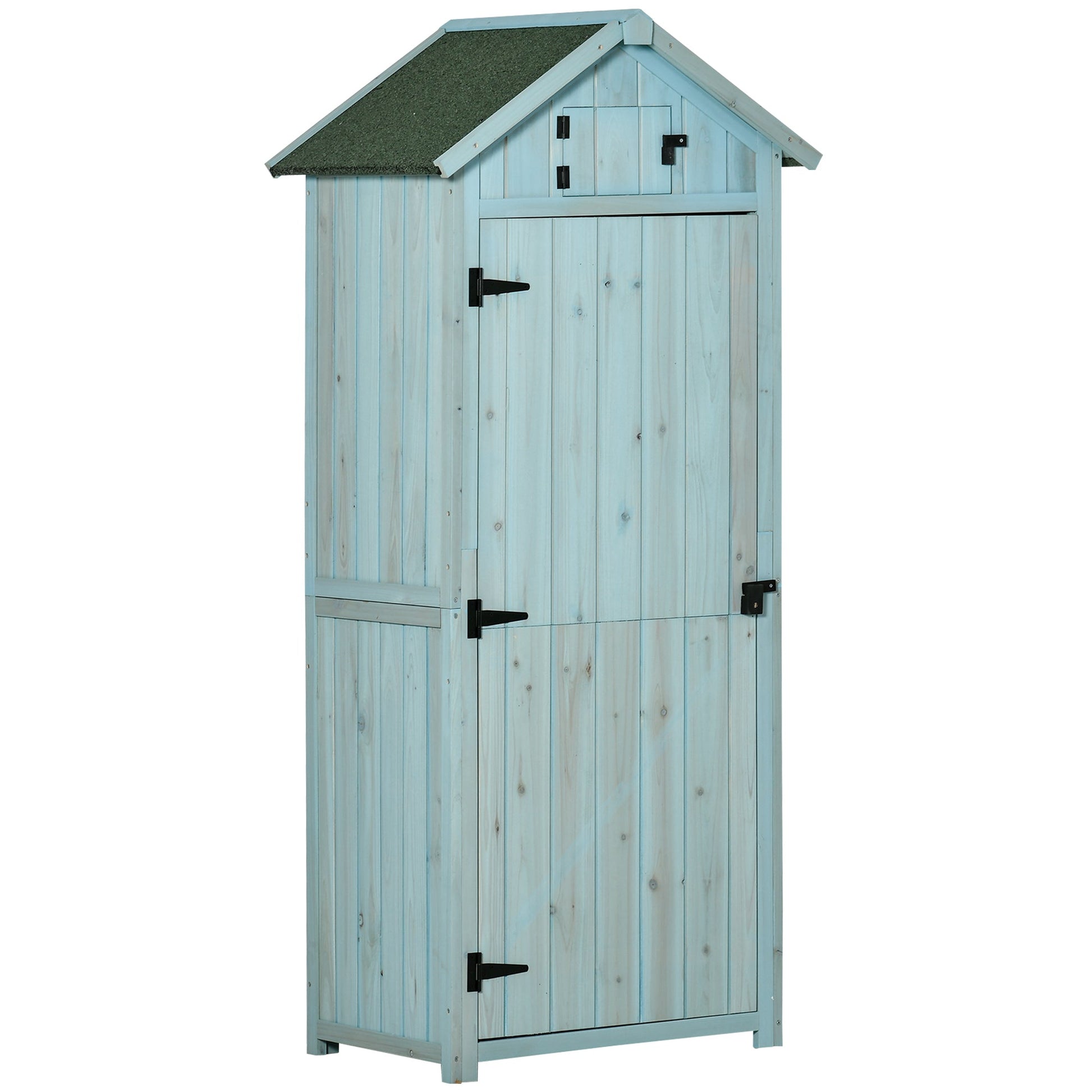 30" x 21" x 71" Garden Storage Shed, Outdoor Storage Shed with 3 Tier Shelves, Workshop Yard Tool Utility Storage House Water-resistant All-weather Cover Spire Roof, Blue