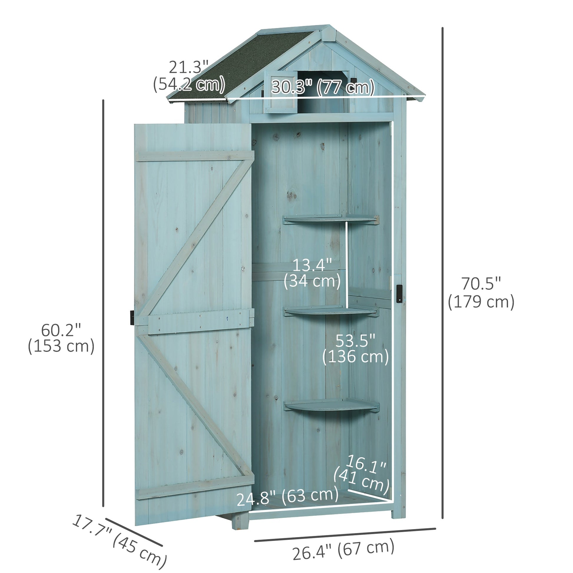 30" x 21" x 71" Garden Storage Shed, Outdoor Storage Shed with 3 Tier Shelves, Workshop Yard Tool Utility Storage House Water-resistant All-weather Cover Spire Roof, Blue