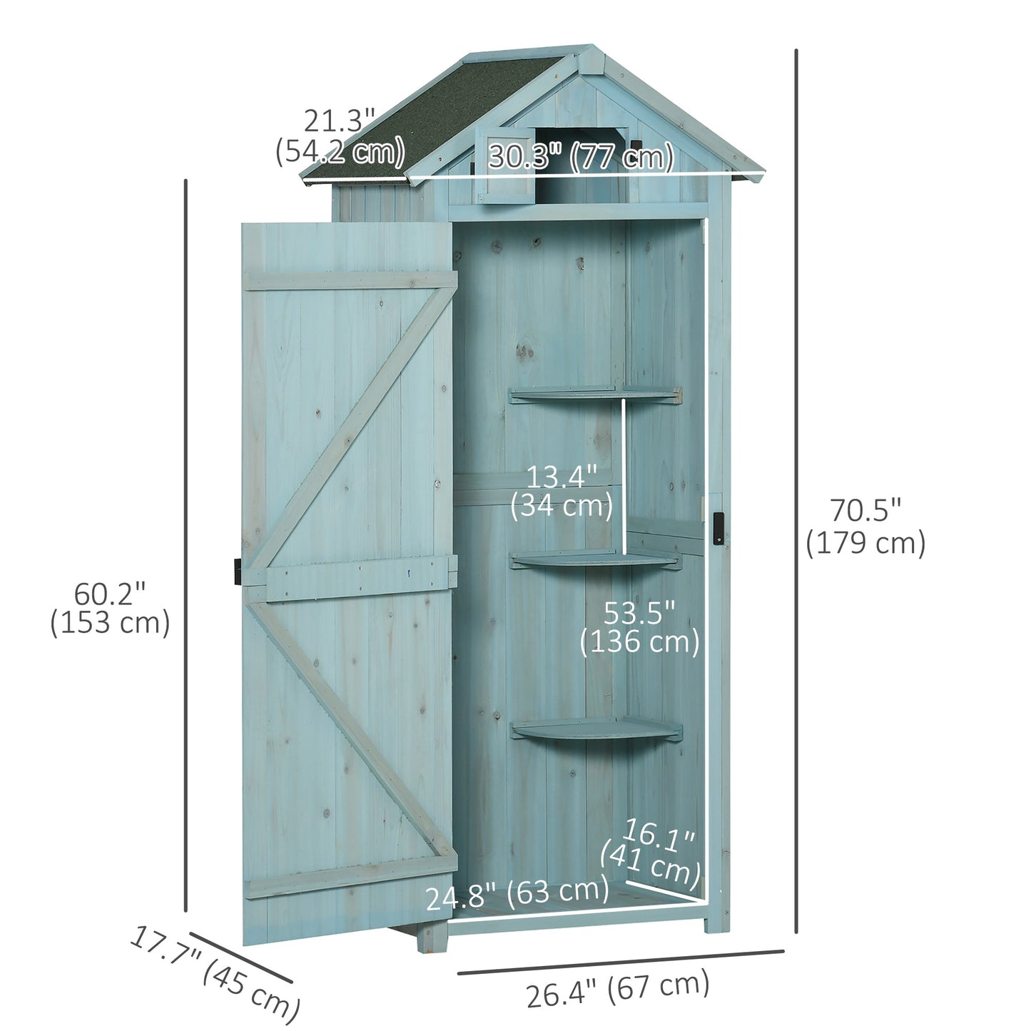 30" x 21" x 71" Garden Storage Shed, Outdoor Storage Shed with 3 Tier Shelves, Workshop Yard Tool Utility Storage House Water-resistant All-weather Cover Spire Roof, Blue