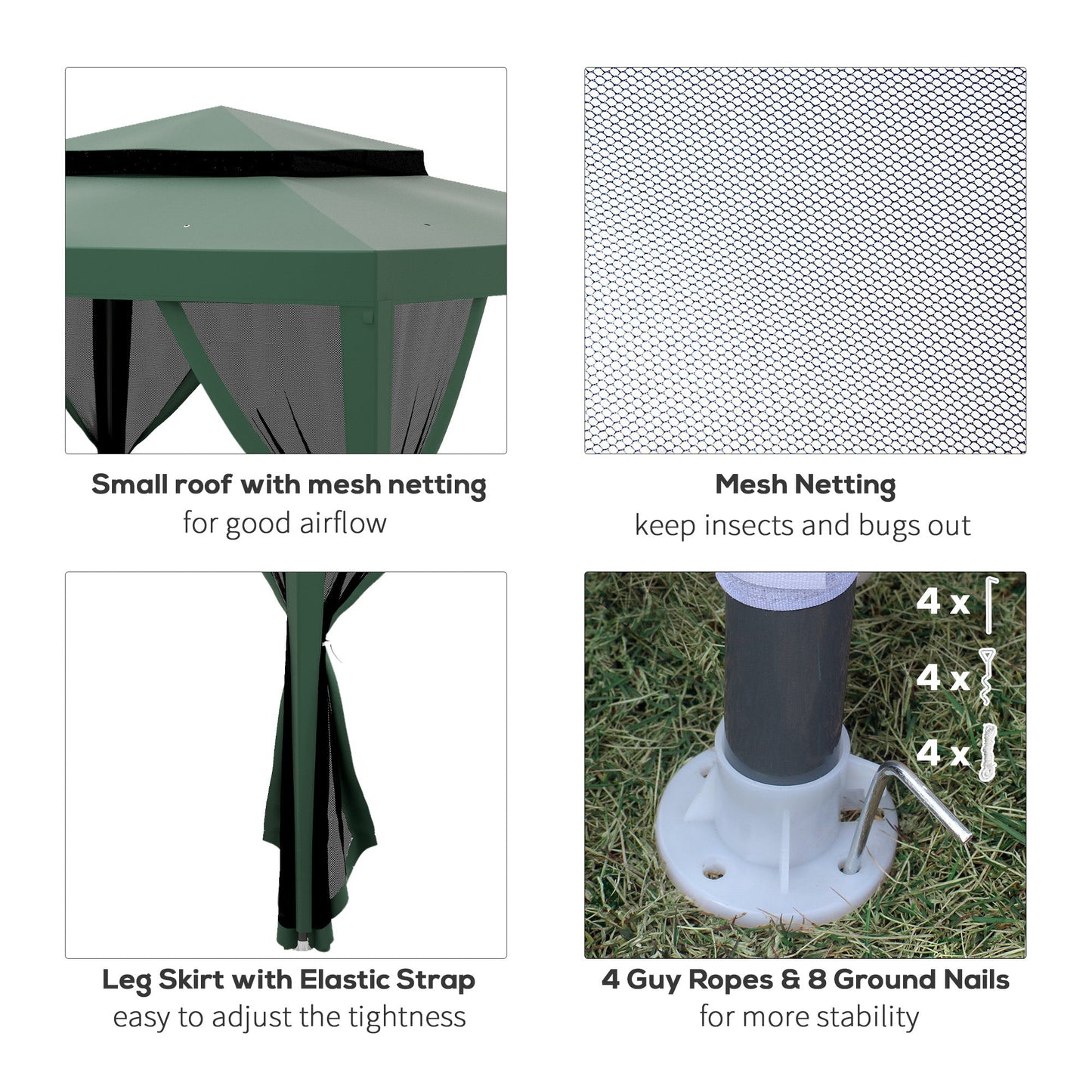 10' x 10' Canopy Tent, Party Tent with Mesh Netting and Double Tier Roof for Backyard, Garden, Patio, Outdoor, Green