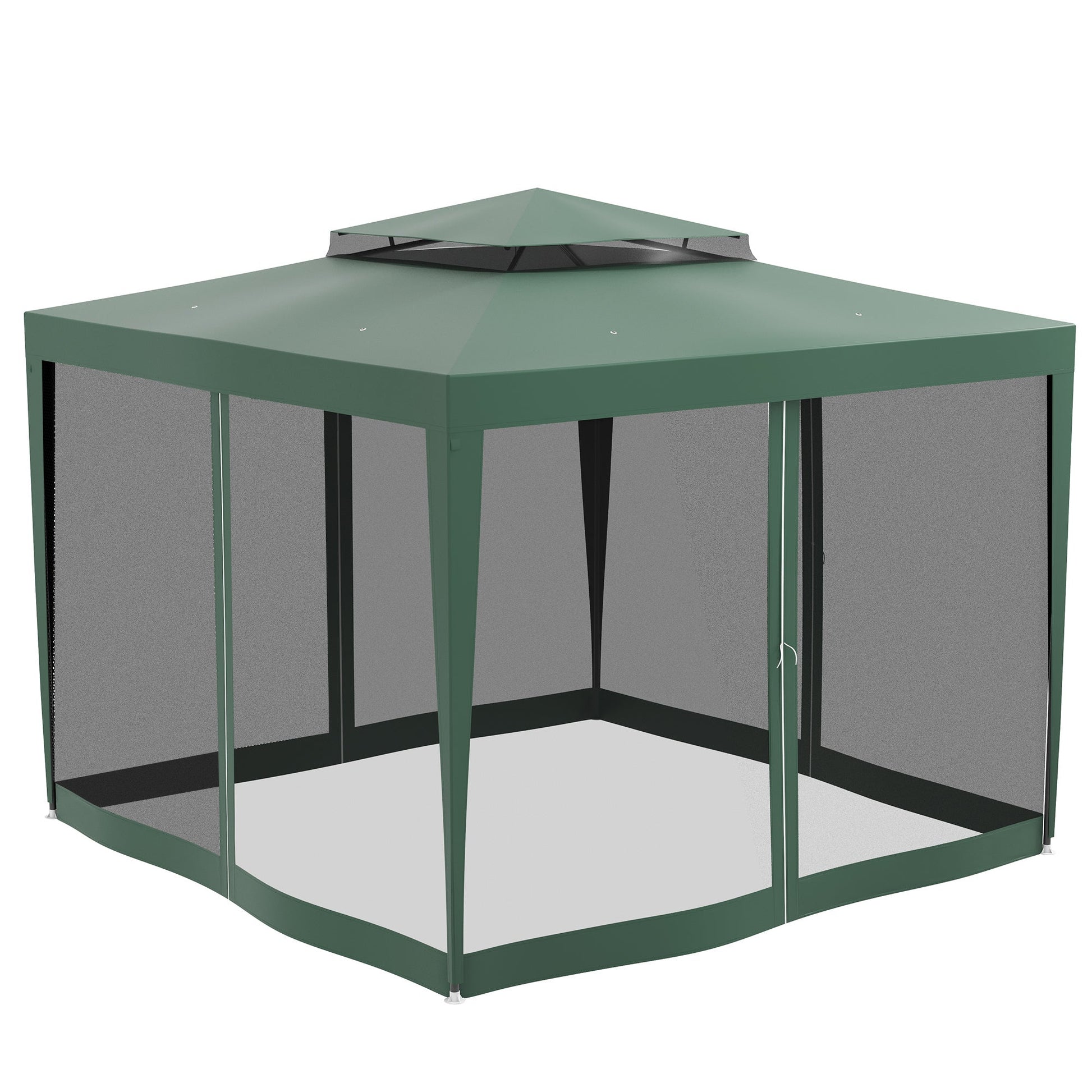 10' x 10' Canopy Tent, Party Tent with Mesh Netting and Double Tier Roof for Backyard, Garden, Patio, Outdoor, Green