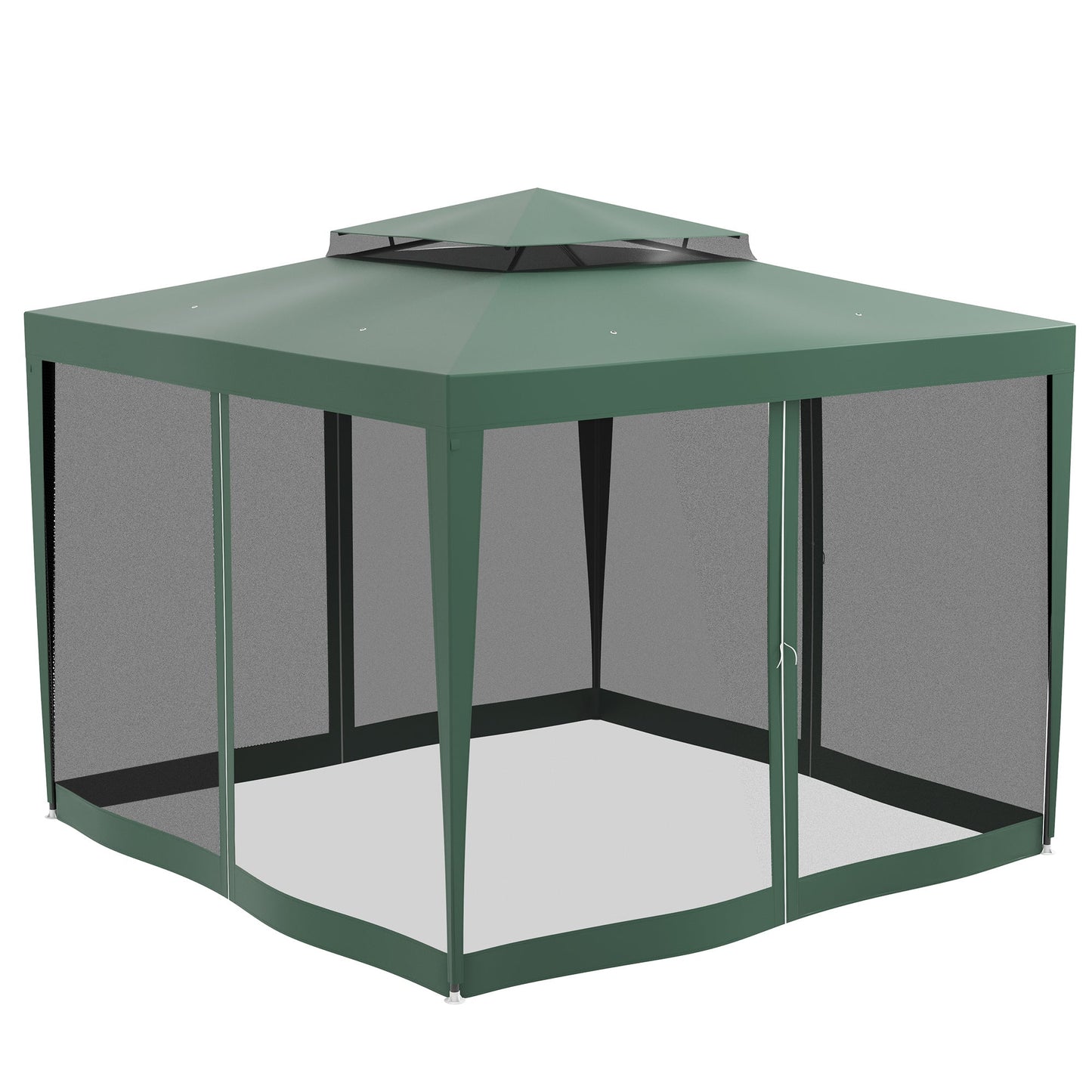10' x 10' Canopy Tent, Party Tent with Mesh Netting and Double Tier Roof for Backyard, Garden, Patio, Outdoor, Green