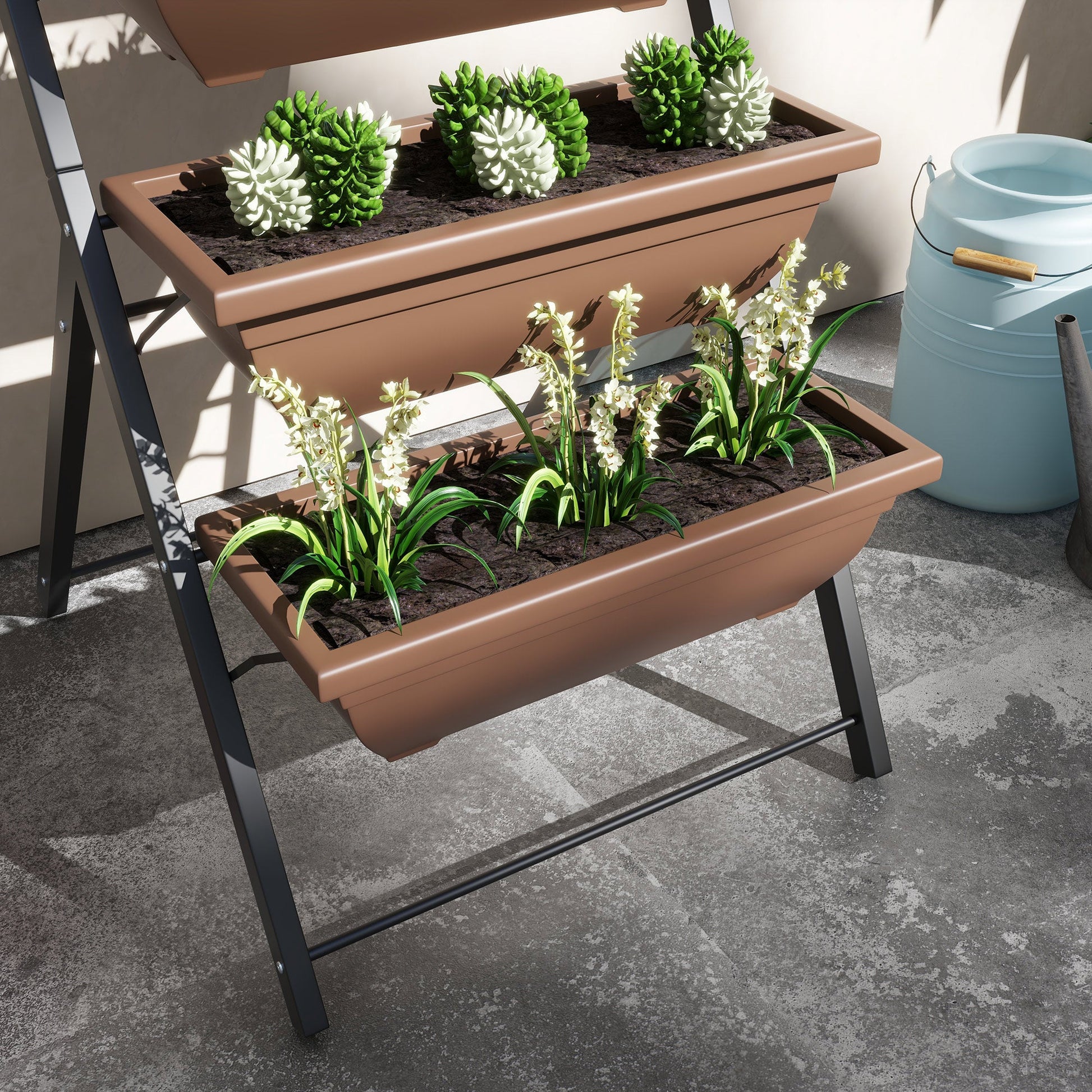 5-Tier Raised Garden Bed with 5 Planter Boxes, Outdoor Plant Stand Grow Containers with Leaking Holes for Balcony Patio Outdoor, Brown