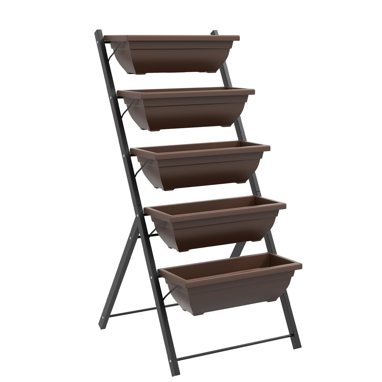 5-Tier Raised Garden Bed with 5 Planter Boxes, Outdoor Plant Stand Grow Containers with Leaking Holes for Balcony Patio Outdoor, Brown