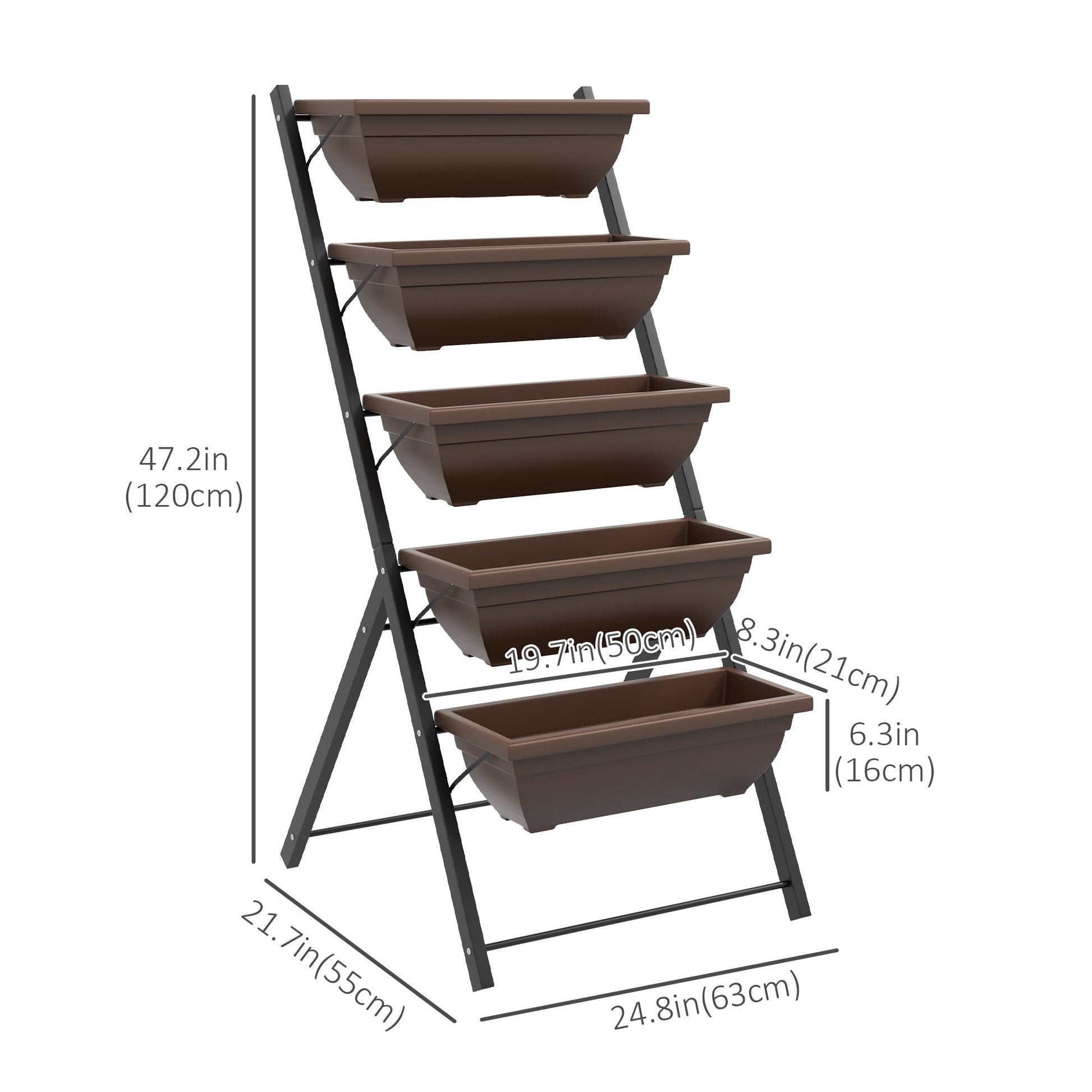 5-Tier Raised Garden Bed with 5 Planter Boxes, Outdoor Plant Stand Grow Containers with Leaking Holes for Balcony Patio Outdoor, Brown